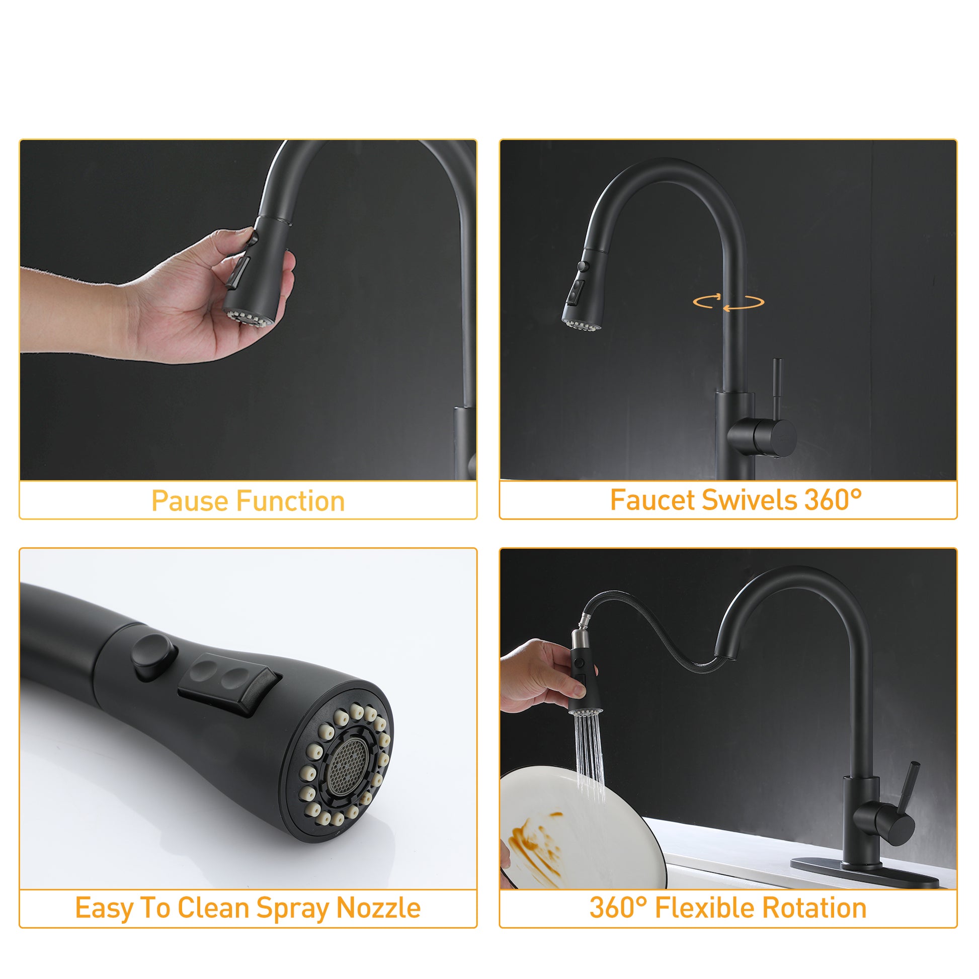 Pull Down Kitchen Faucet Modern Design with Deck Plate Easy Installation for Single or Three Hole