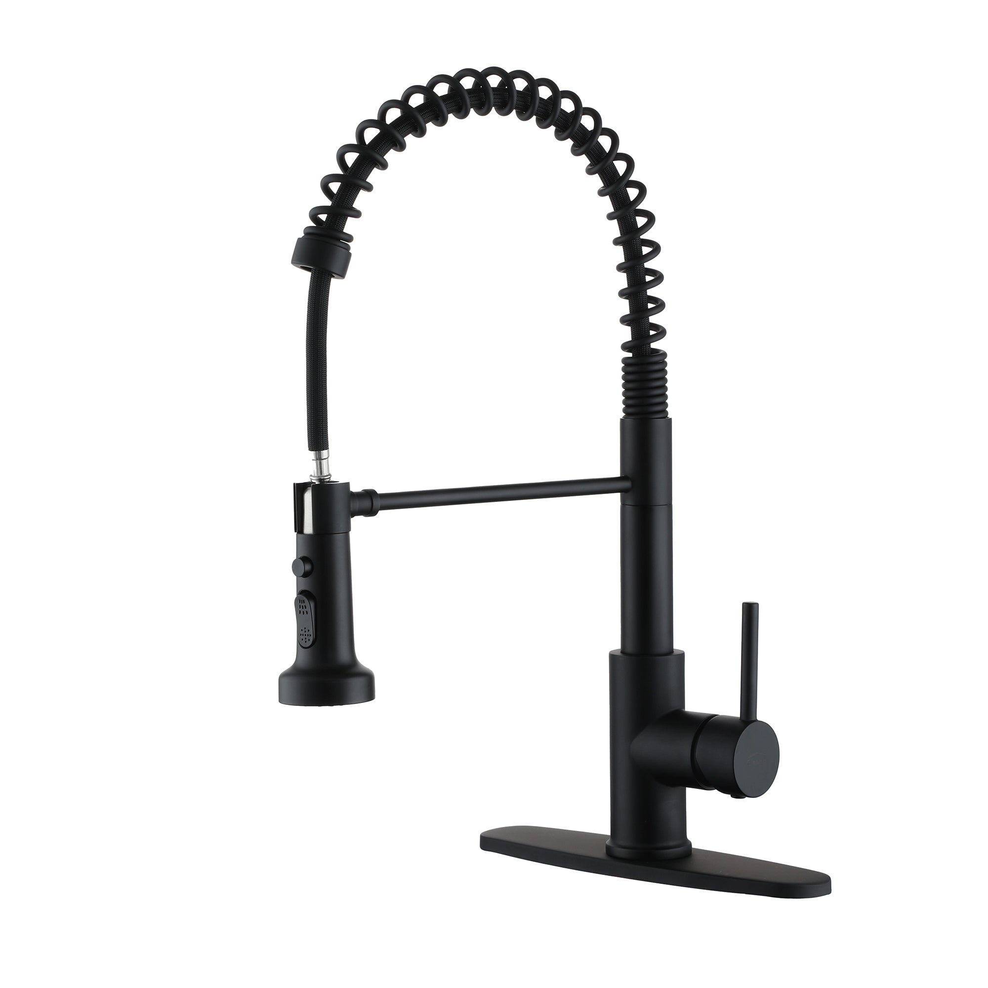 Pull-Down Kitchen Faucet Spring Design with Three-Function Sprayer and Deck Plate for Single or Three-Hole Installation