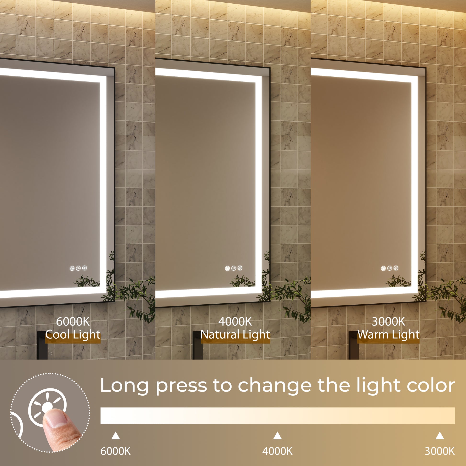 LED Bathroom Mirror with Black Aluminum Frame, Backlit & Front Lighting
