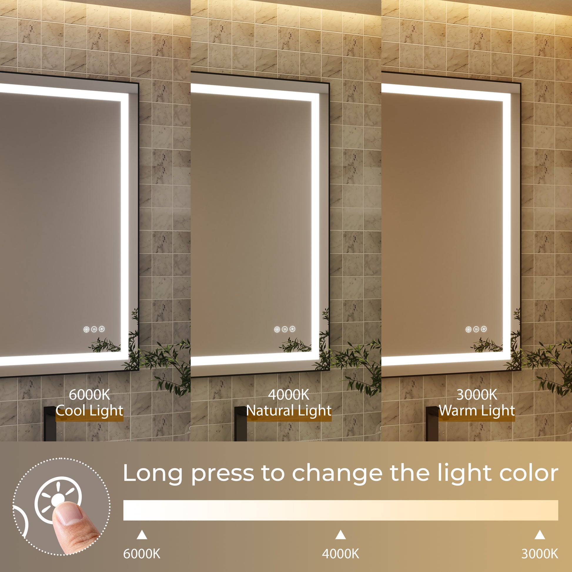 LED Bathroom Mirror with Black Aluminum Frame, Backlit & Front Lighting