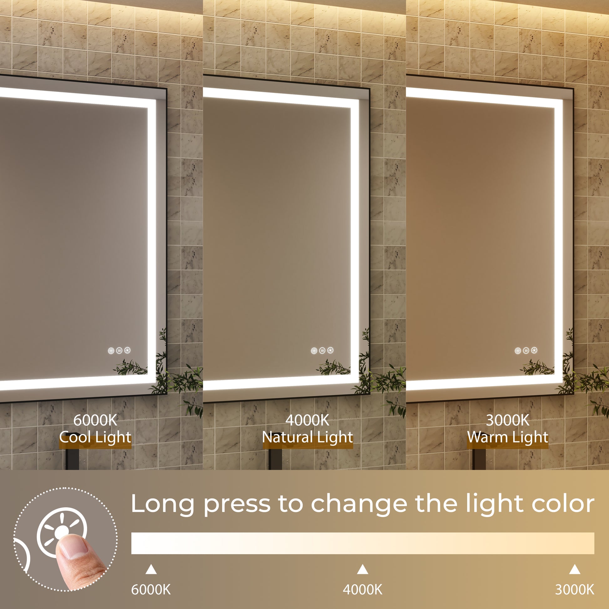 LED Bathroom Mirror with Black Aluminum Frame, Backlit & Front Lighting
