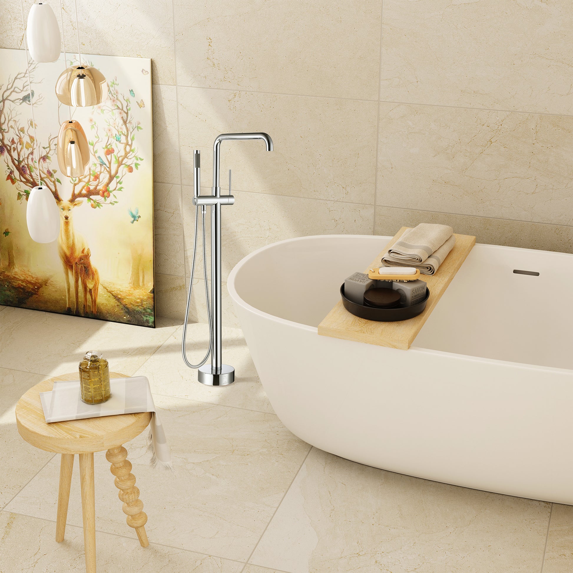 Freestanding Bathroom Bathtub Faucet with Hand Shower