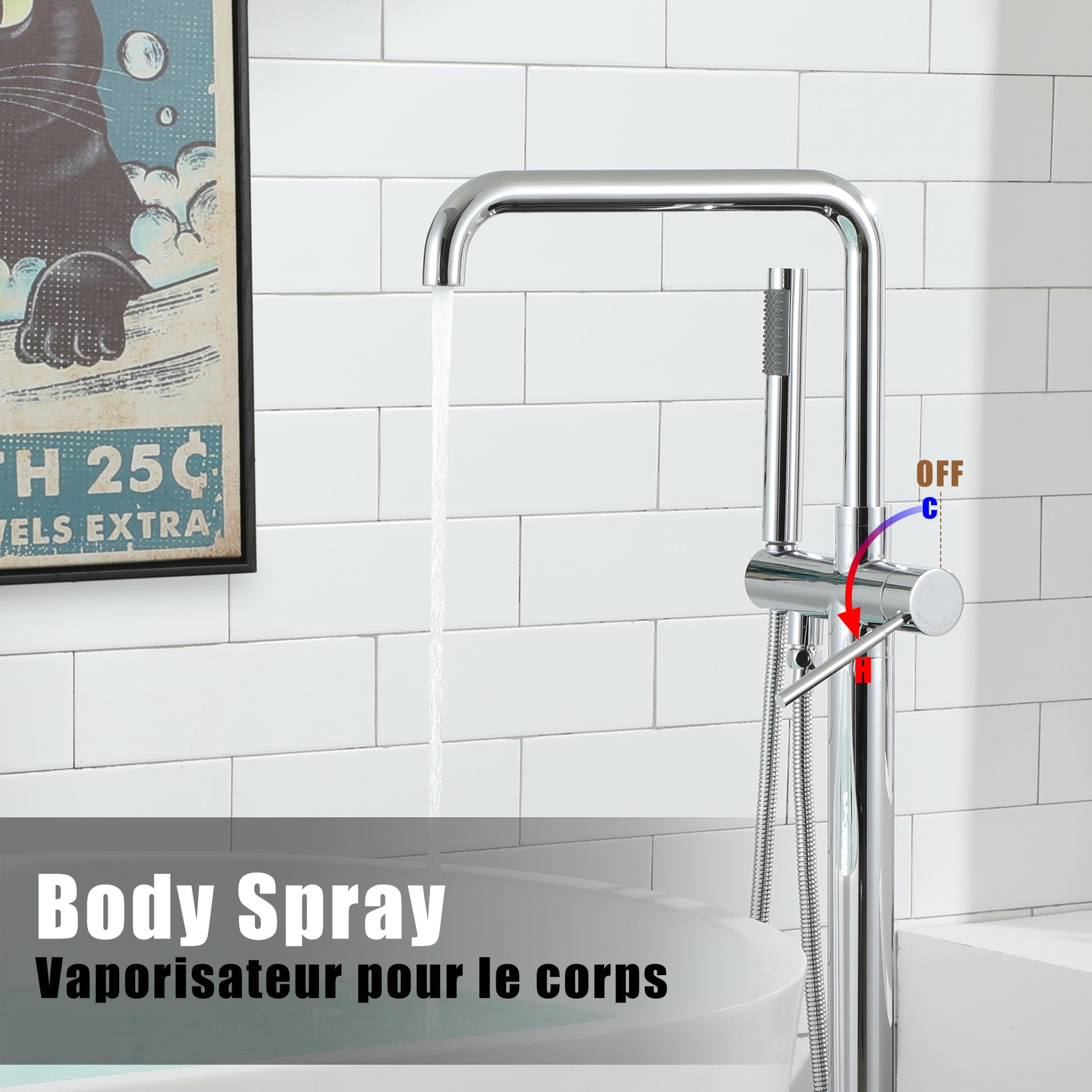 Freestanding Bathroom Bathtub Faucet with Hand Shower