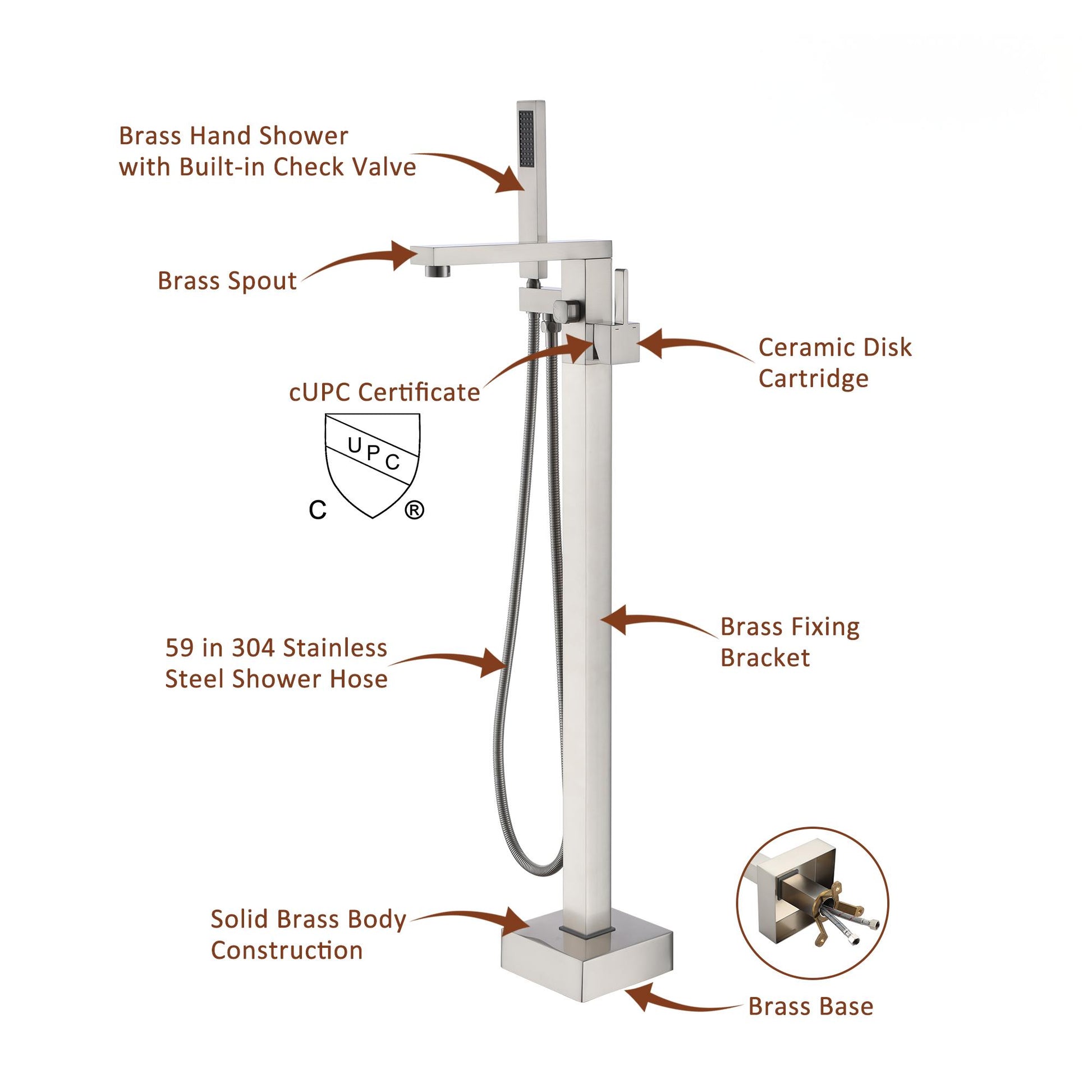 Single Handle Freestanding Tub Faucet with Hand Shower in Brushed Nickel