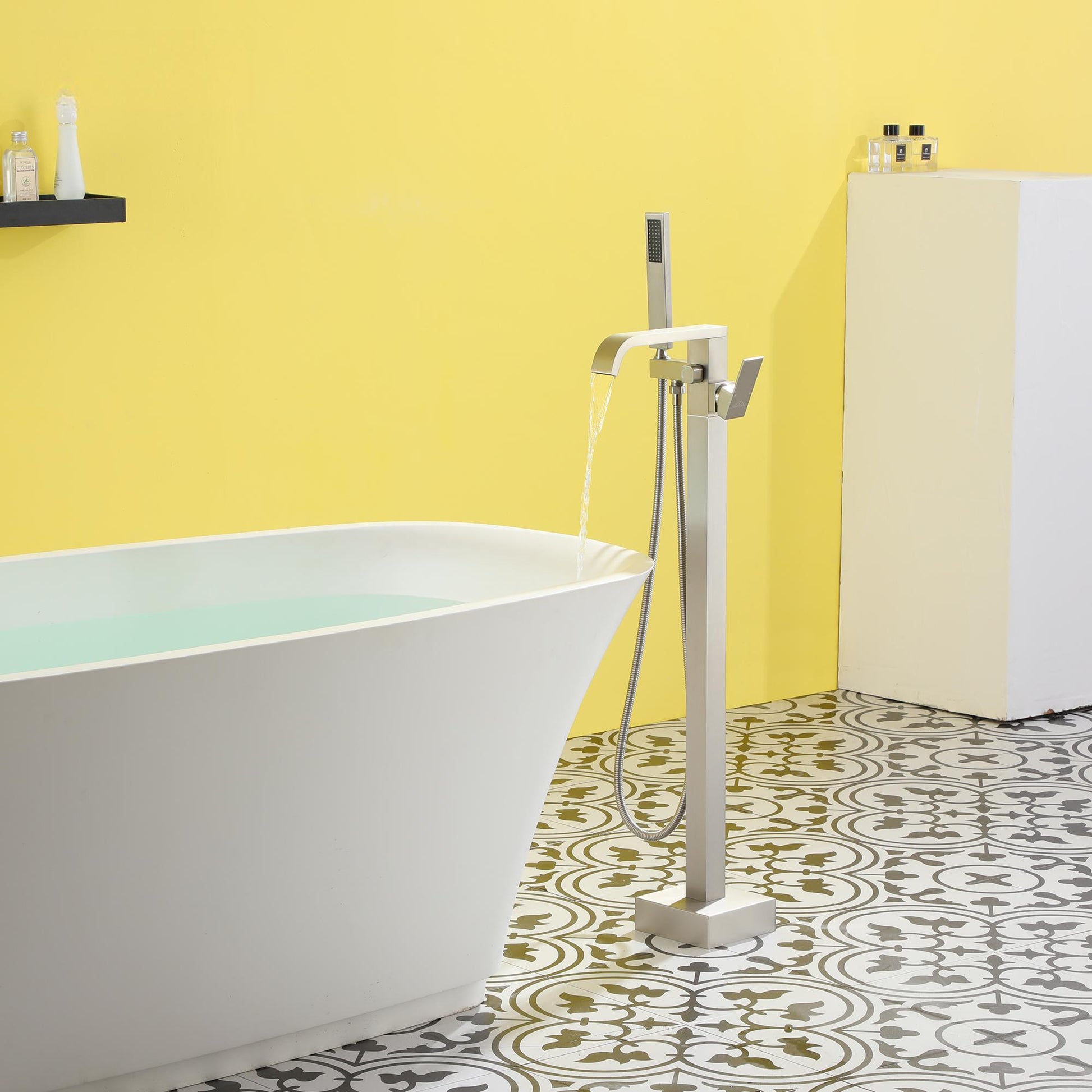 Solid Brass Freestanding Tub Filler Faucet with Handheld Shower