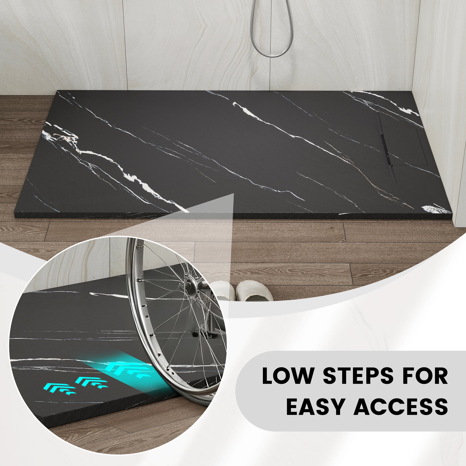 European-Style SMC Shower Base with Low-Entry & Wheelchair Accessible