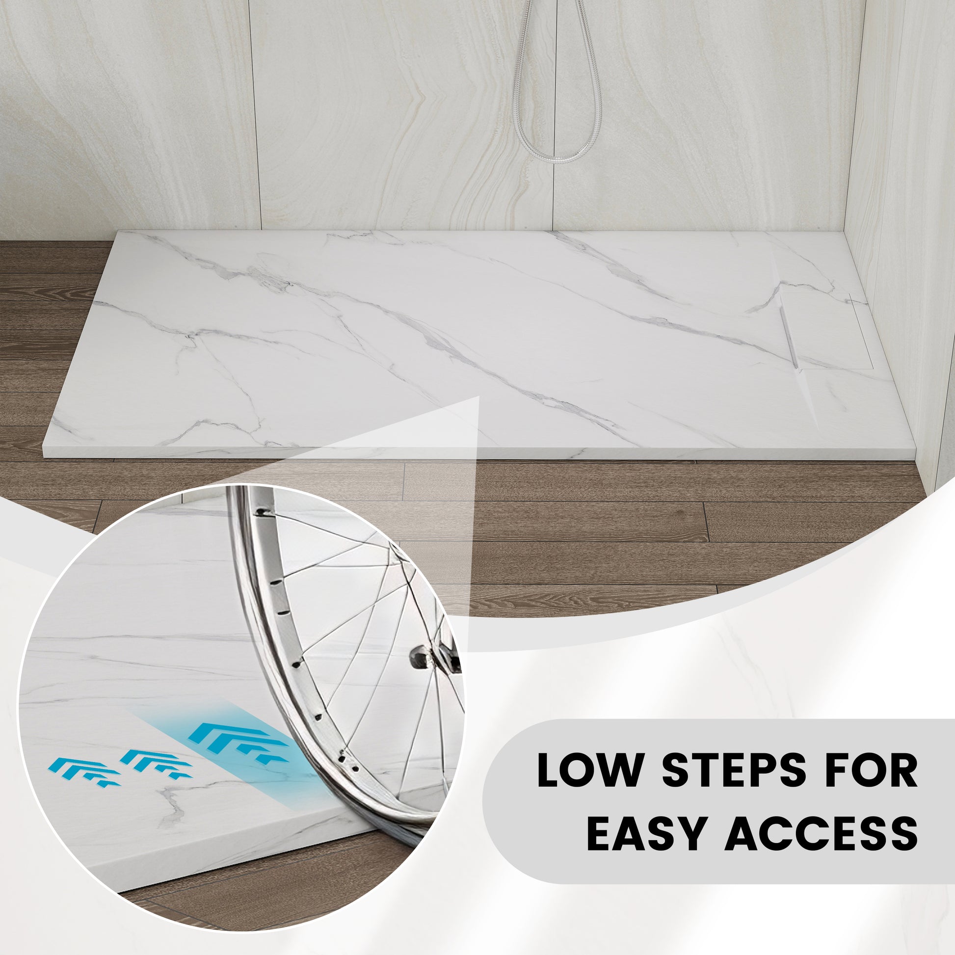European-Style SMC Shower Base with Low-Entry & Wheelchair Accessible
