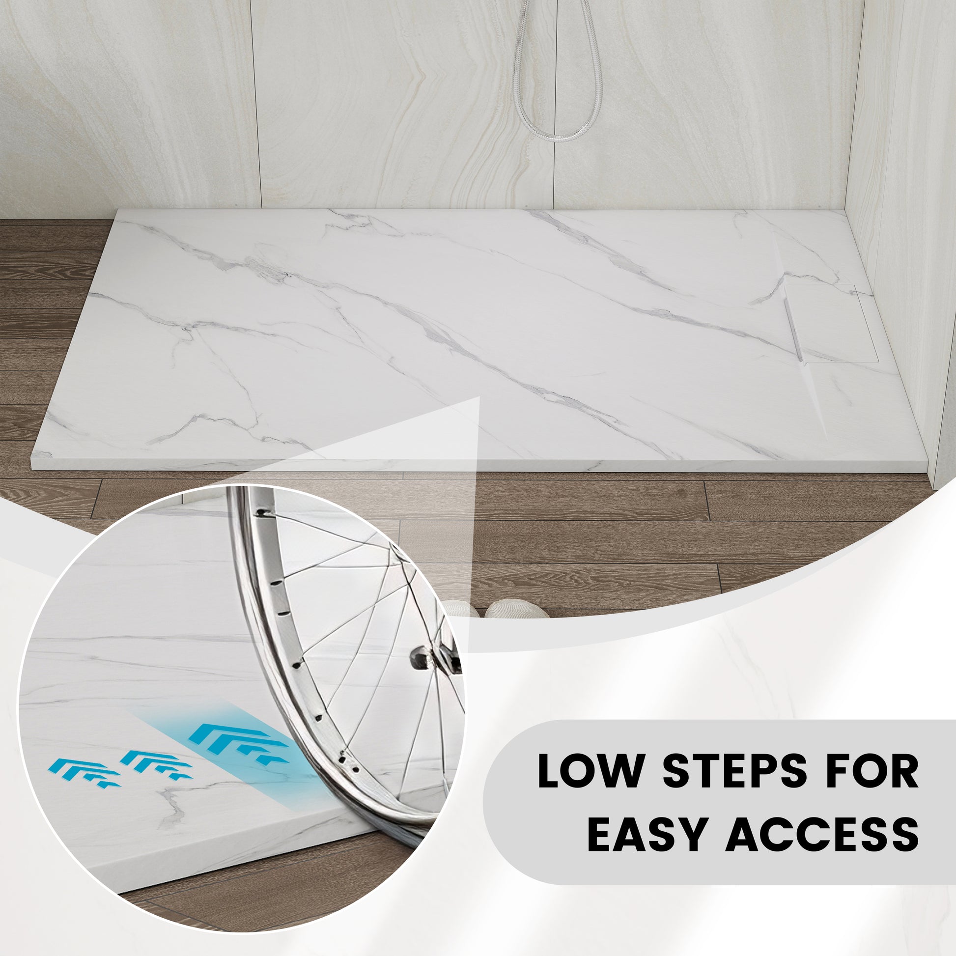 European-Style SMC Shower Base with Low-Entry & Wheelchair Accessible