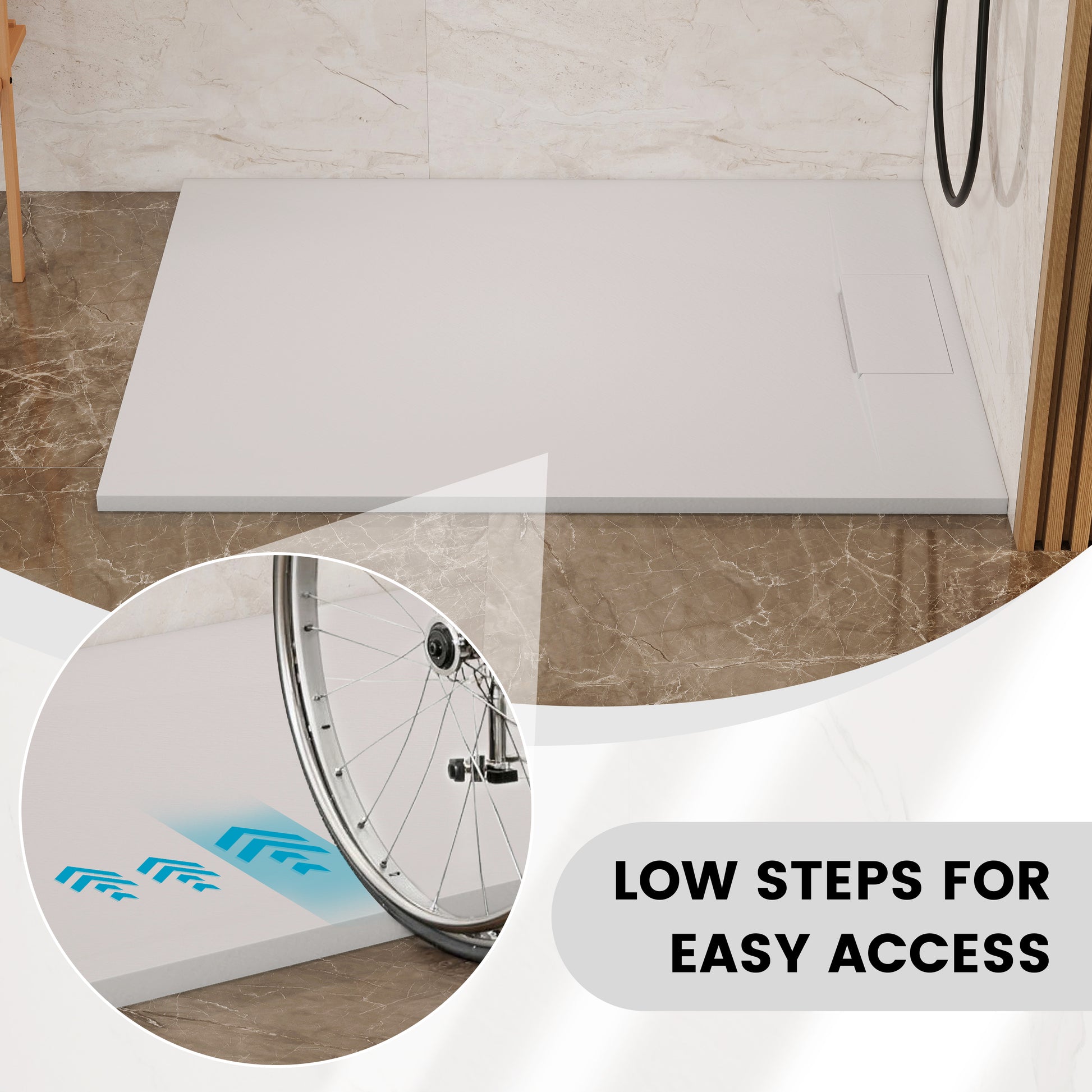 European-Style SMC Shower Base with Anti-Slip Design in Black or White