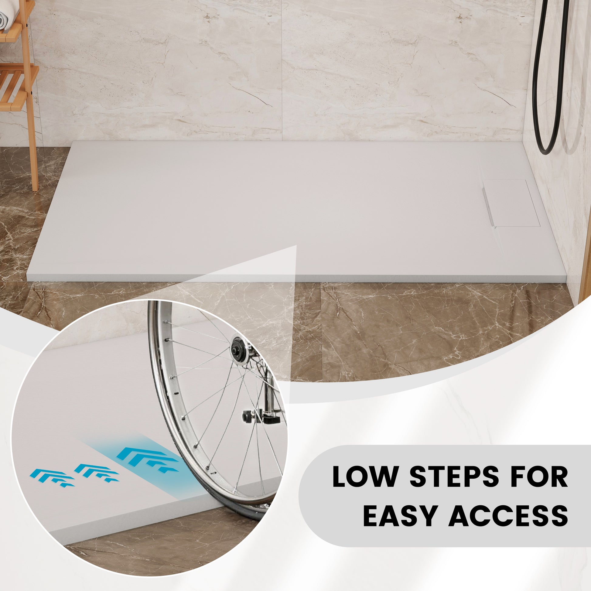 European-Style SMC Shower Base with Anti-Slip Design in Black or White