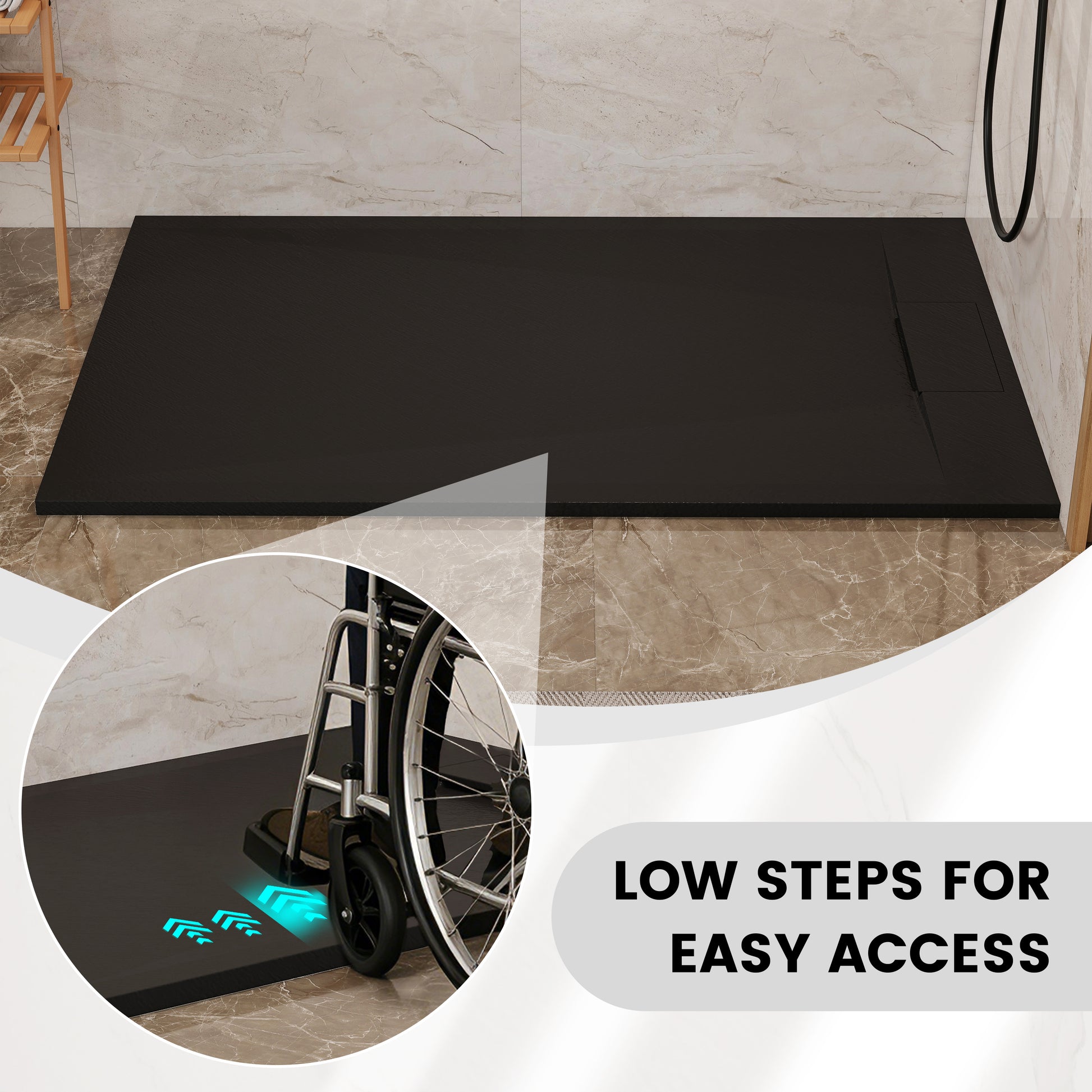 European-Style SMC Shower Base with Anti-Slip Design in Black or White