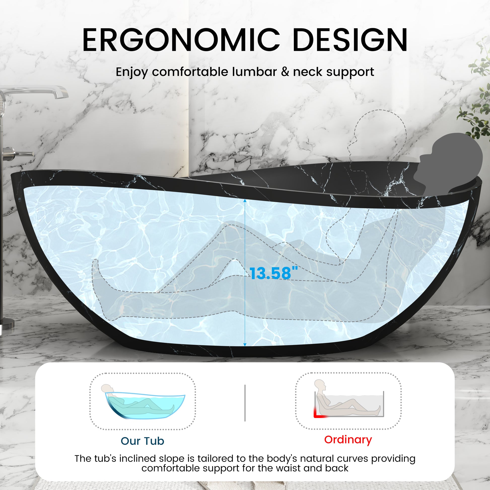 63" Artistic Marble Sculptural Solid Surface Freestanding Soaking Bathtub