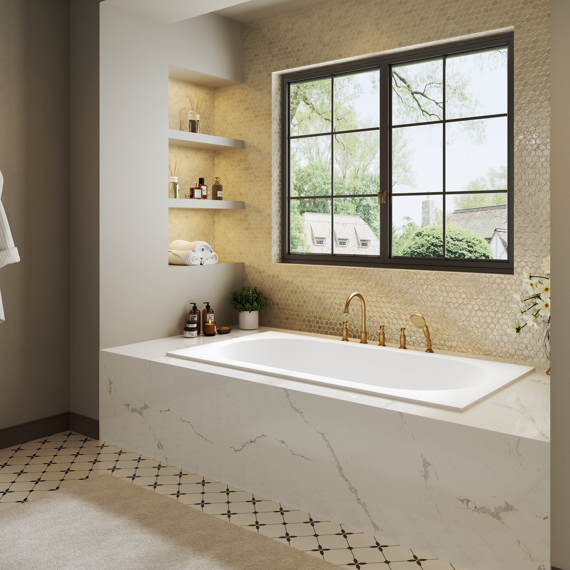 60" Luxury Drop-In Acrylic Soaking Bathtub with Rounded Interior