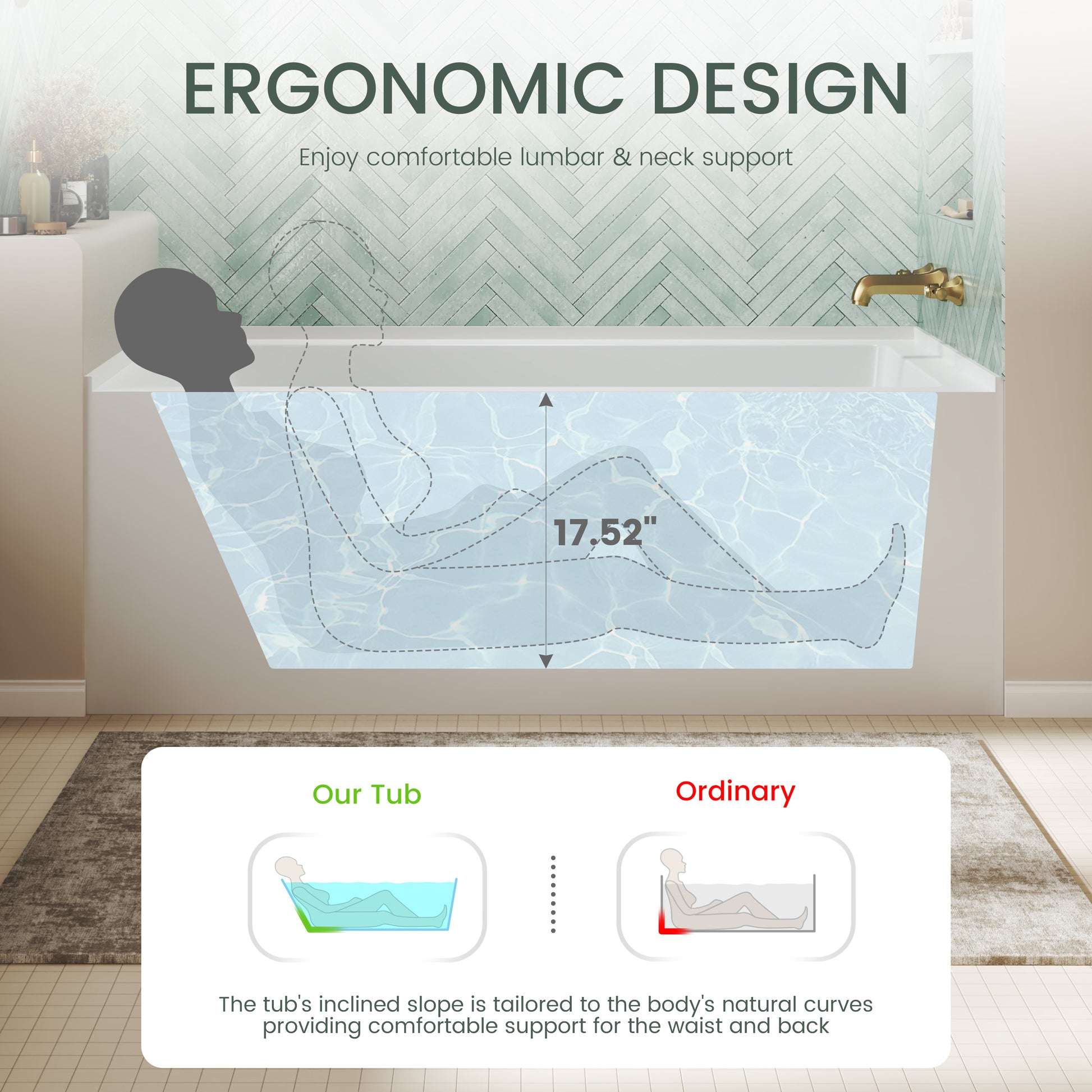 60" Luxury Drop-In Acrylic Soaking Bathtub with Square Interior