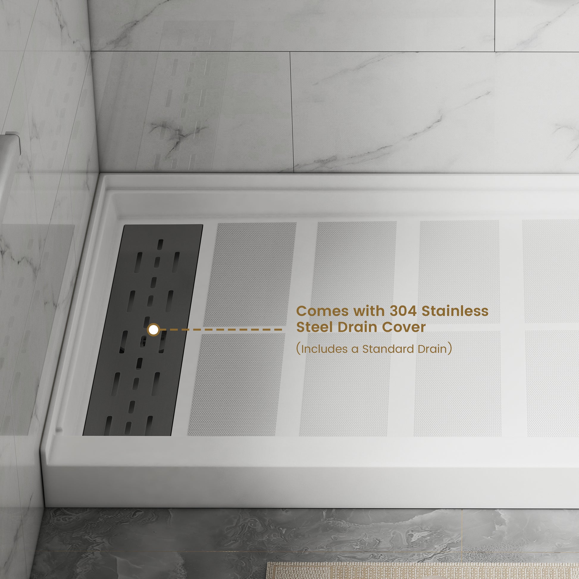 48"x32" SMC Shower Base with Anti-Slip Textured Floor & Easy Install