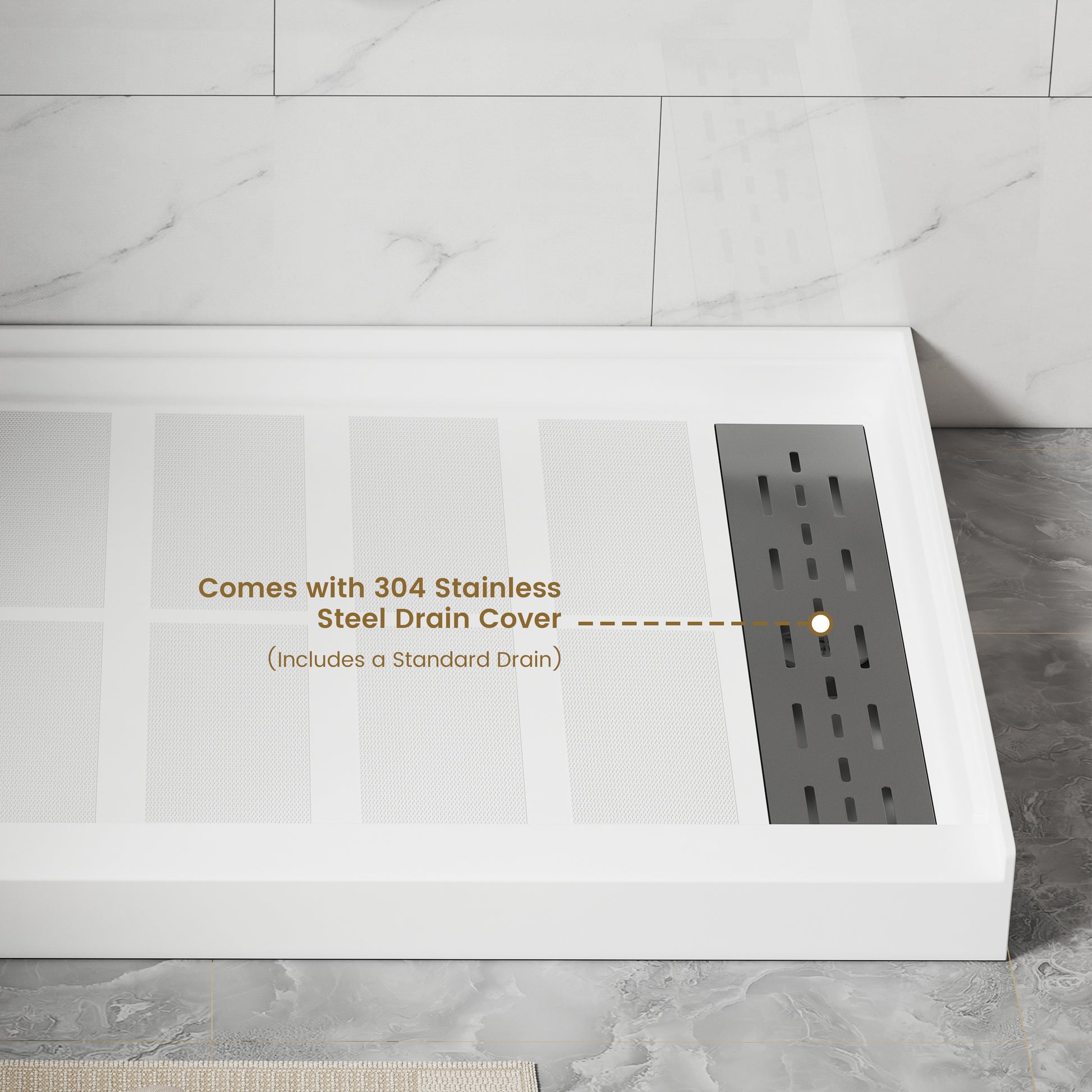 48"x32" SMC Shower Base with Anti-Slip Textured Floor & Easy Install