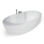 63" Matte White Solid Surface Freestanding Soaking Bathtub with Deck-Mount Faucet Set