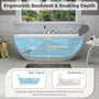 63" Matte White Solid Surface Freestanding Soaking Bathtub with Deck-Mount Faucet Set