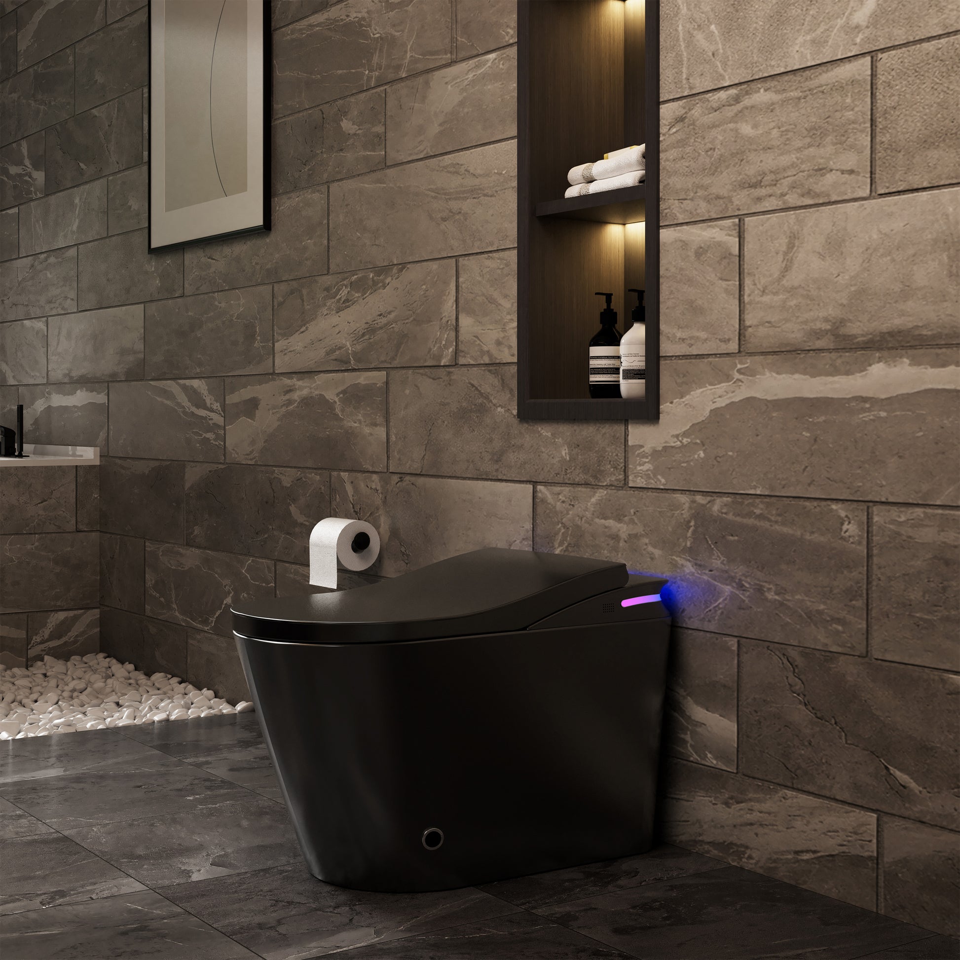 One-Piece Chair Height Elongated Smart Bidet Toilet with Auto Lid, Foam Shield Protection & Dual Flush
