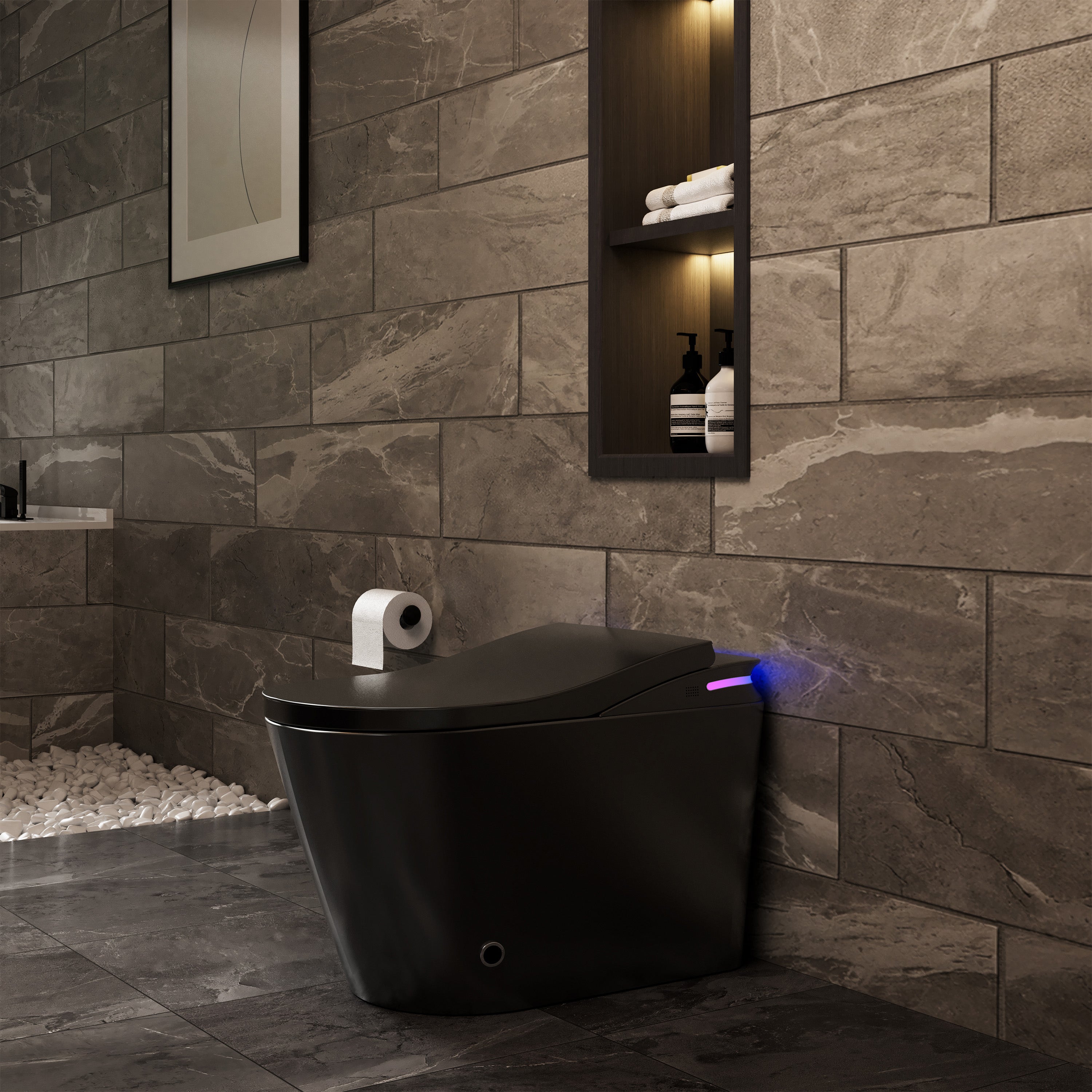 One-Piece Chair Height Elongated Smart Bidet Toilet with Auto Lid, Foam Shield Protection & Dual Flush