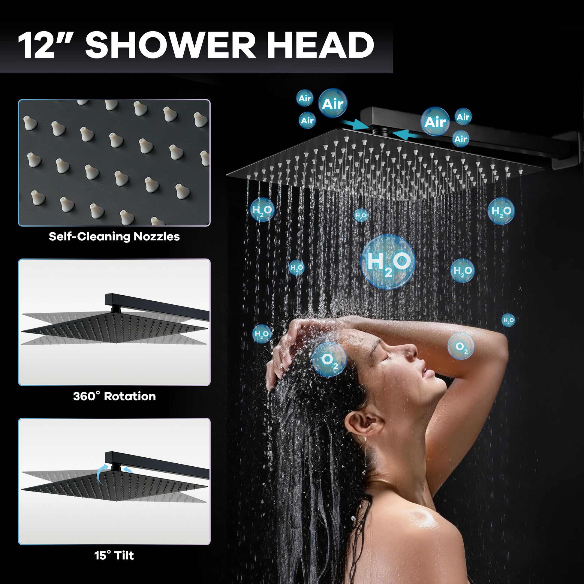 12-inch 4-Function Thermostatic Shower System with Handheld Shower