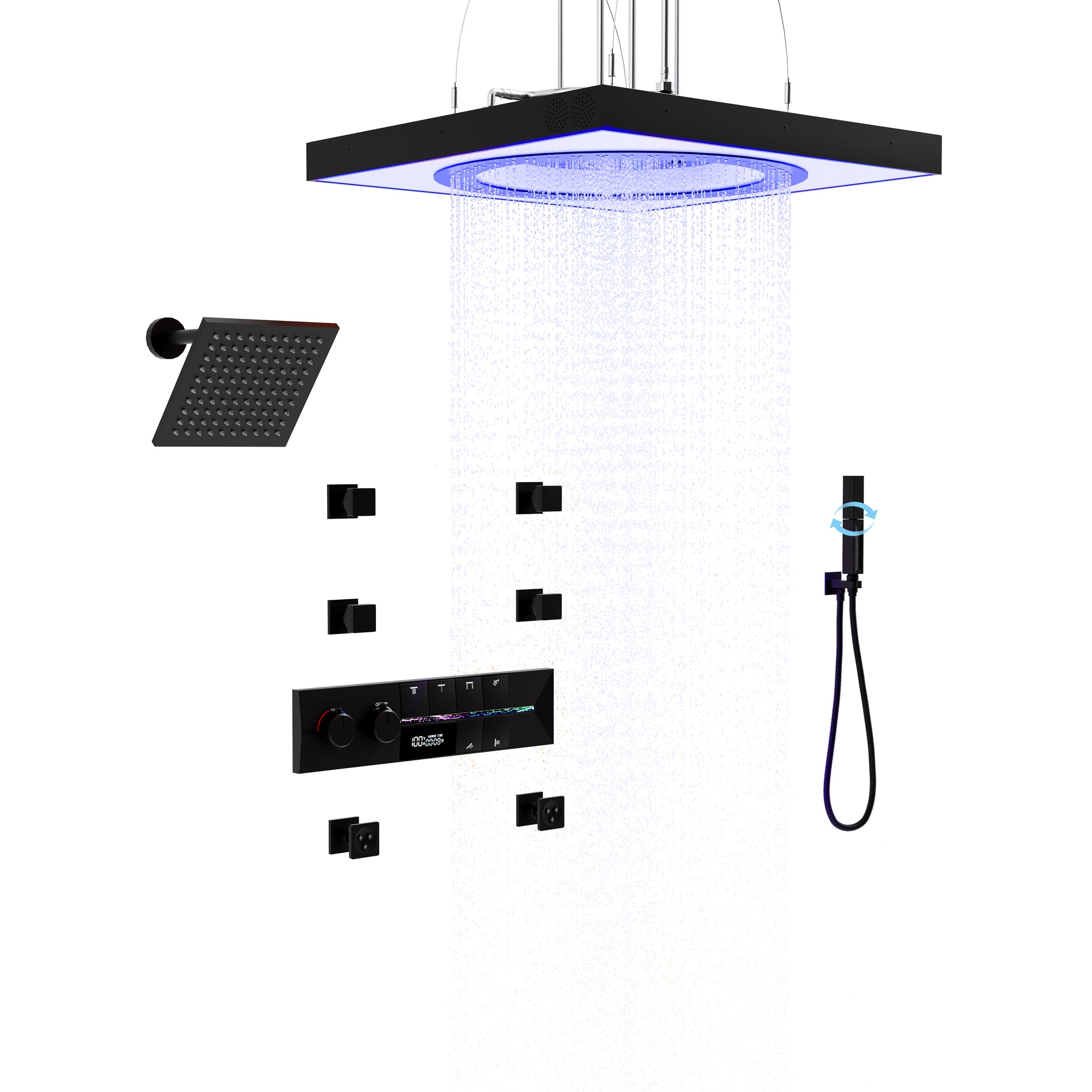 24-inch 6-Function Thermostatic Shower System with LED Light & Body Jet & Slide Bar