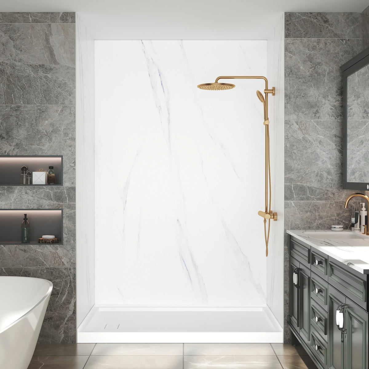 60"x36"x96" SMC Shower Wall Panels, Waterproof Grout-Free Shower Surround in 6 Finishes