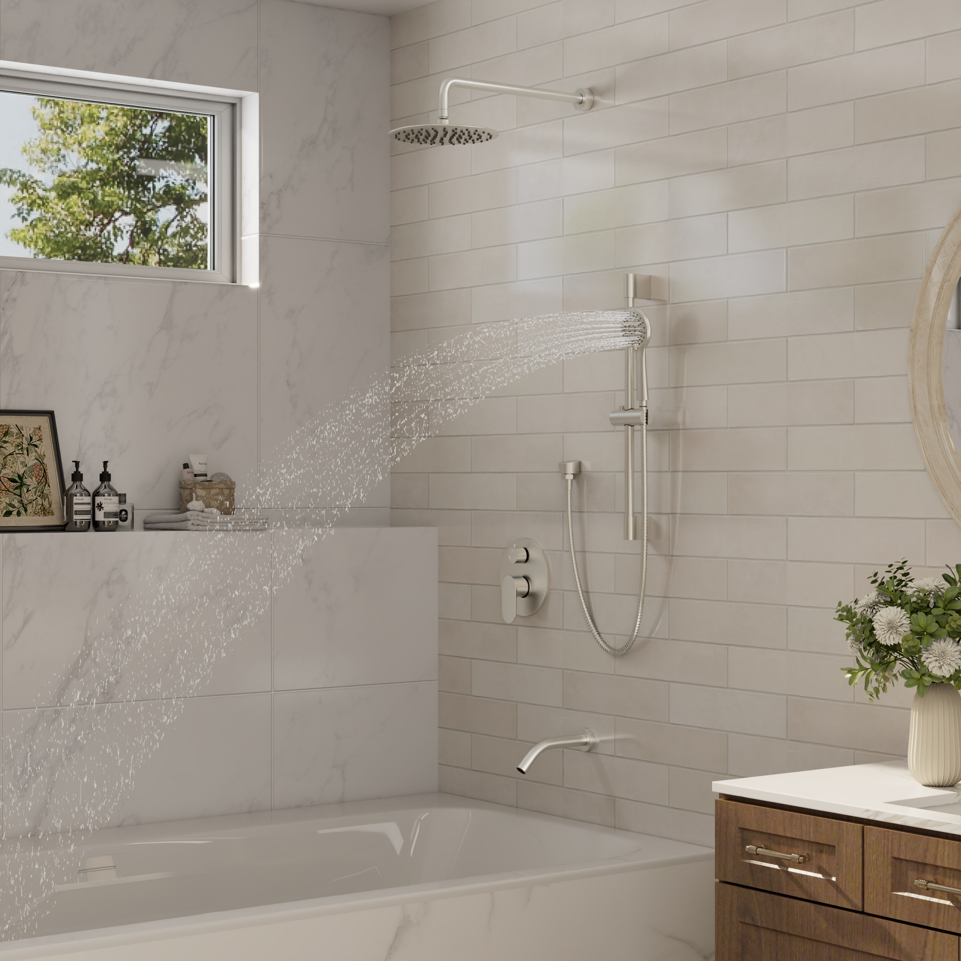 9" 3-Function Shower Faucet Set with Tub Spout & Slide Bar