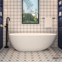 CASAINC 59/63/67/71" Solid Surface Freestanding Bathtub, Egg Shell Shaped Stone Resin Freestanding Tubs, Contemporary Oval Soaking Tub with Overflow and  Drain, Matte White