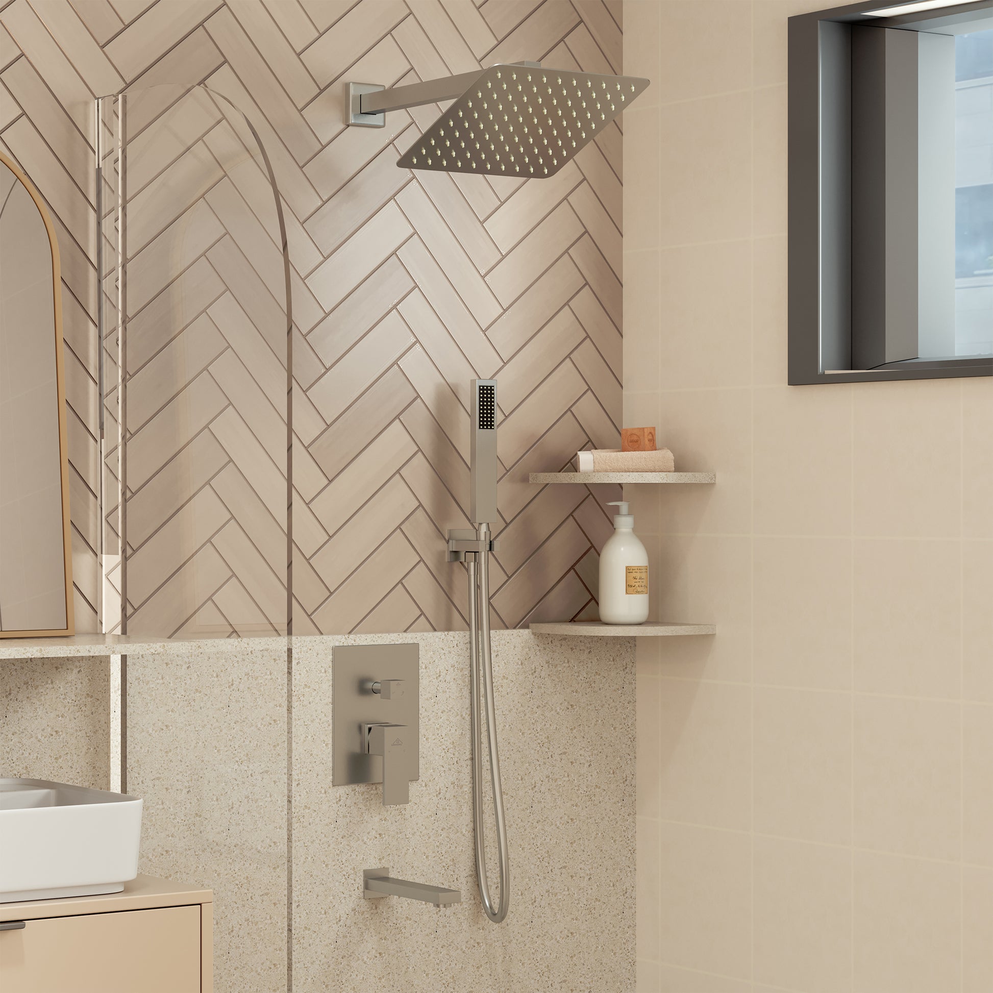 10" Wall Mounted Dual Shower Heads Shower System With Tub Spout 