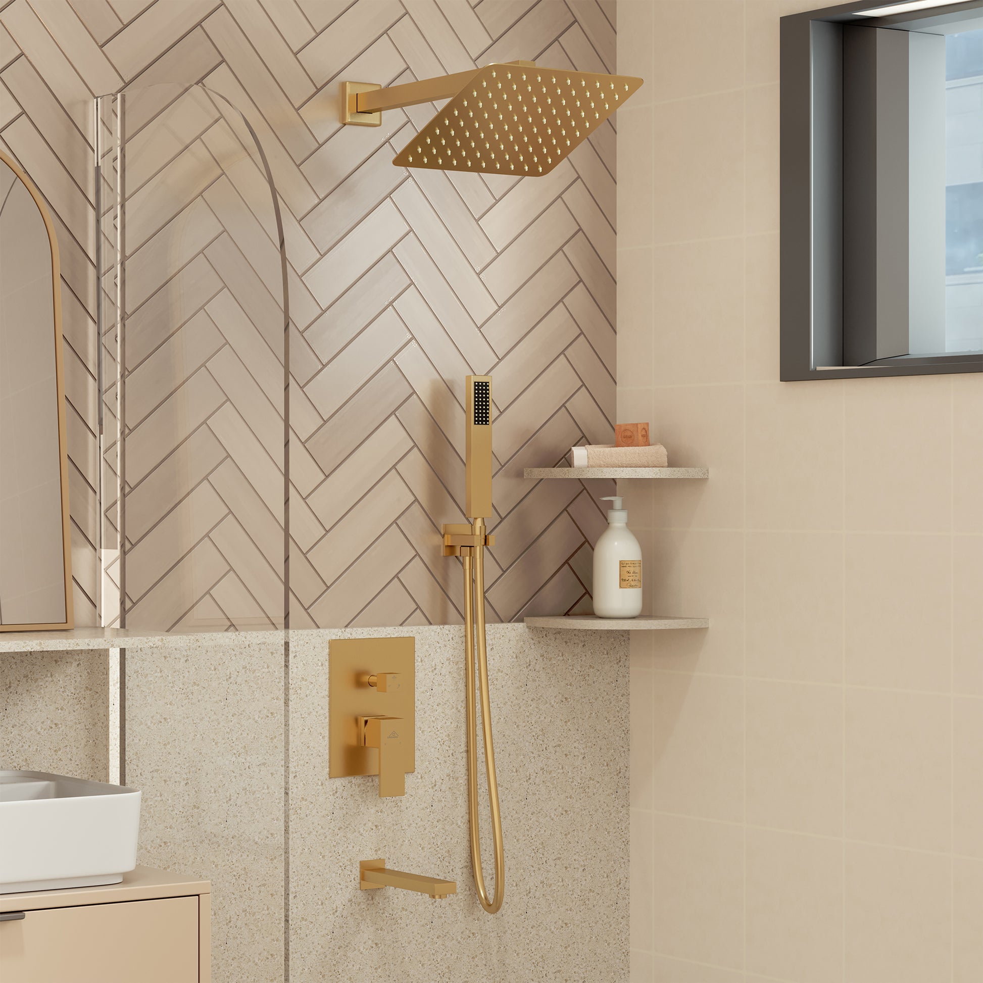 10" Wall Mounted Dual Shower Heads Shower System With Tub Spout 