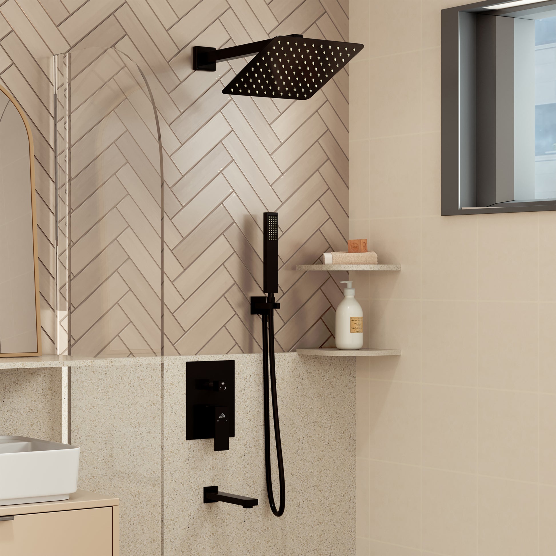 10" Wall Mounted Dual Shower Heads Shower System With Tub Spout 