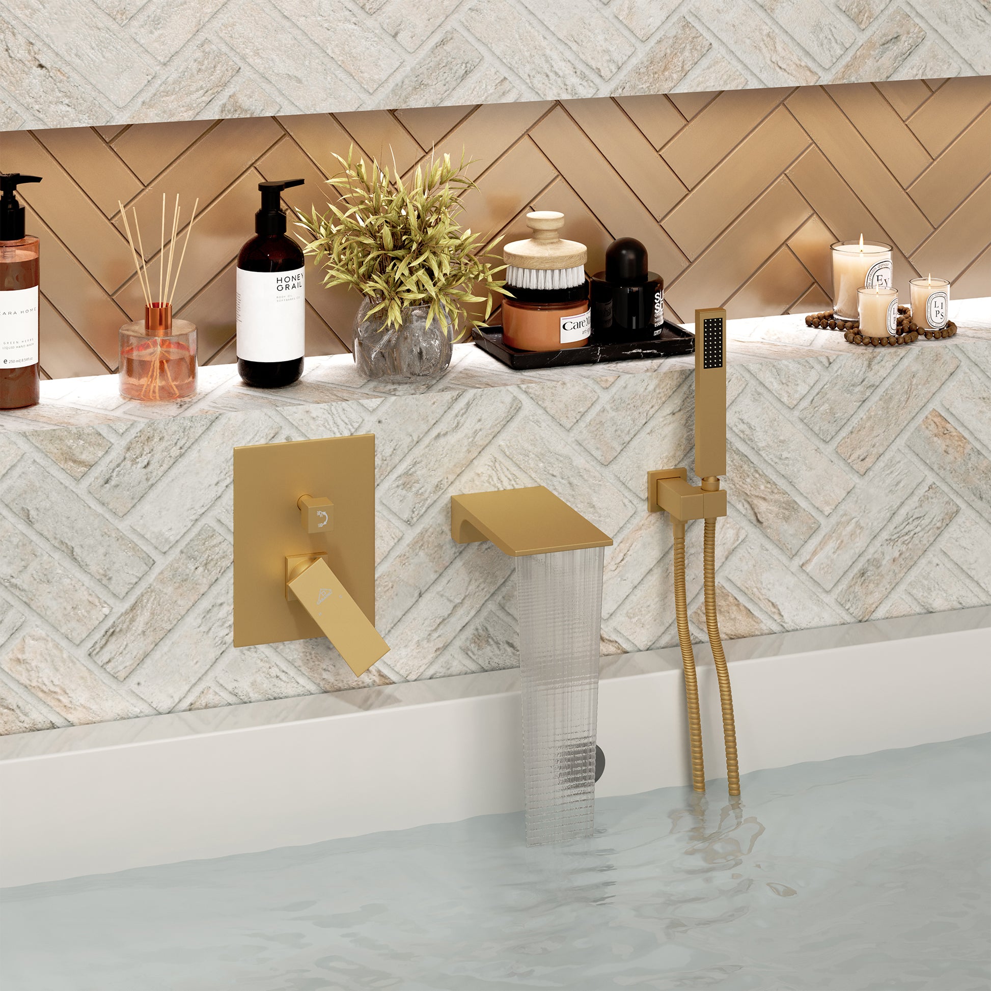 Wall Mounted Bathtub Faucet Set With Handheld Shower Head