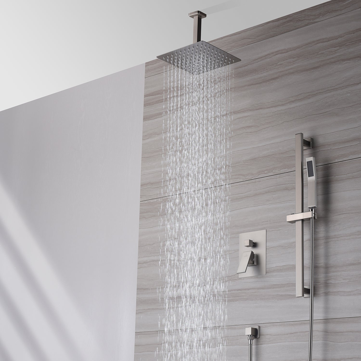 CASAINC 2 Function 10" Ceiling Mount Dual Shower Heads Shower System With Sliding Rod Shower Hand
