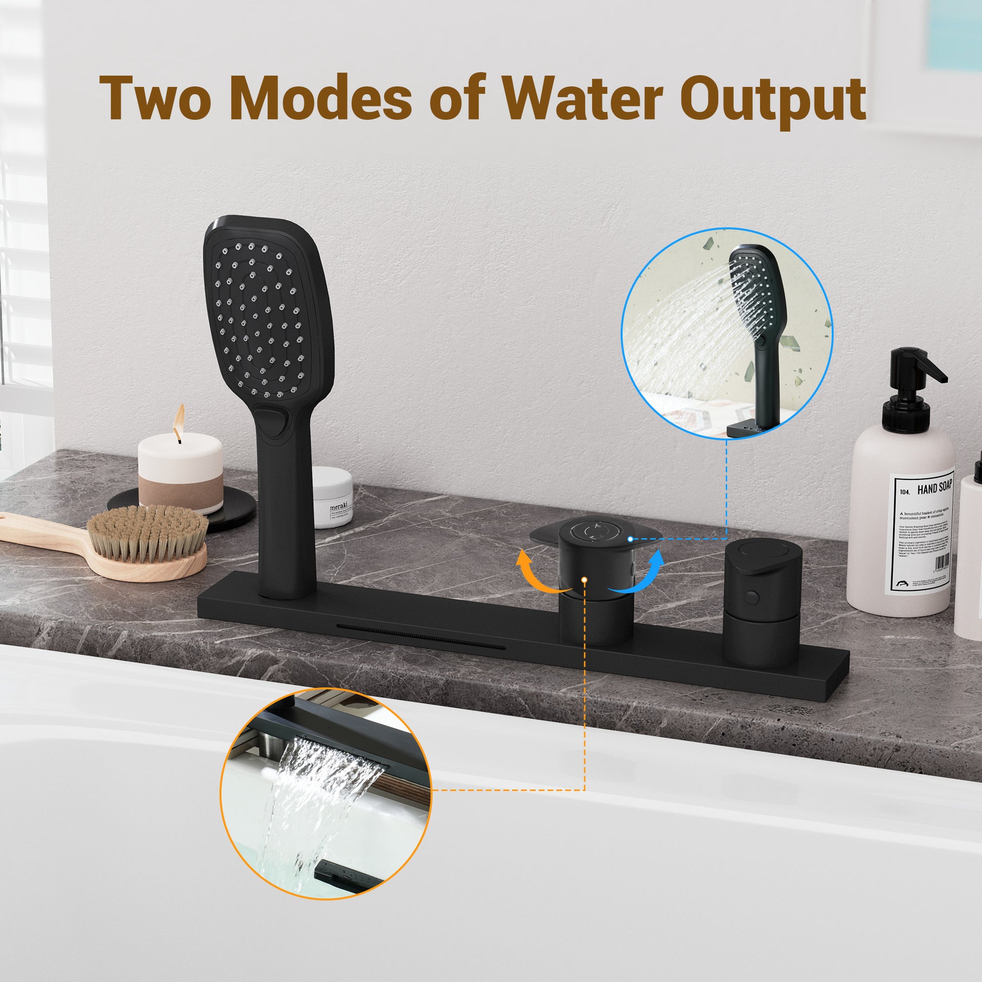 2-Handle Deck-Mounted Bathtub Faucet with 2 Spray Modes Hand Shower