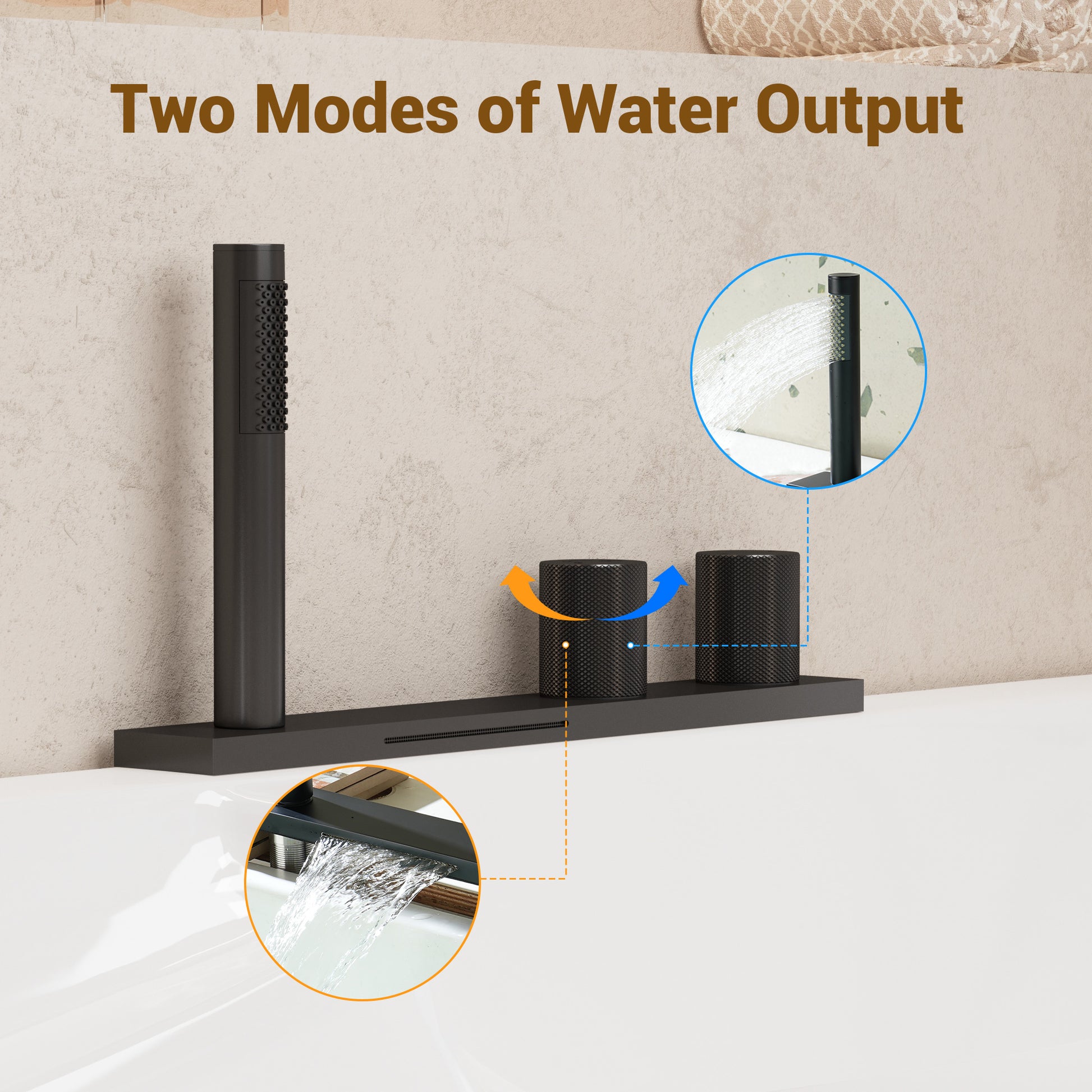 2-Handle Waterfall Roman Tub Faucet with Handheld Shower