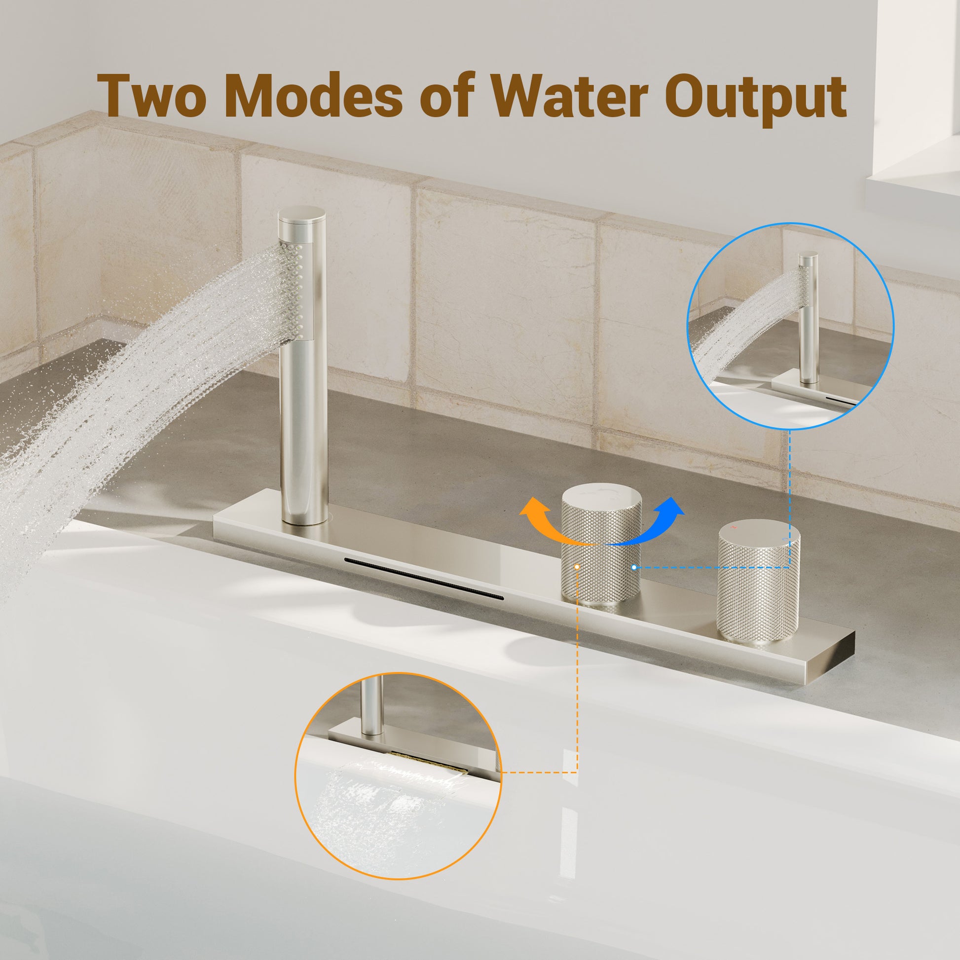 2-Handle Waterfall Roman Tub Faucet with Handheld Shower