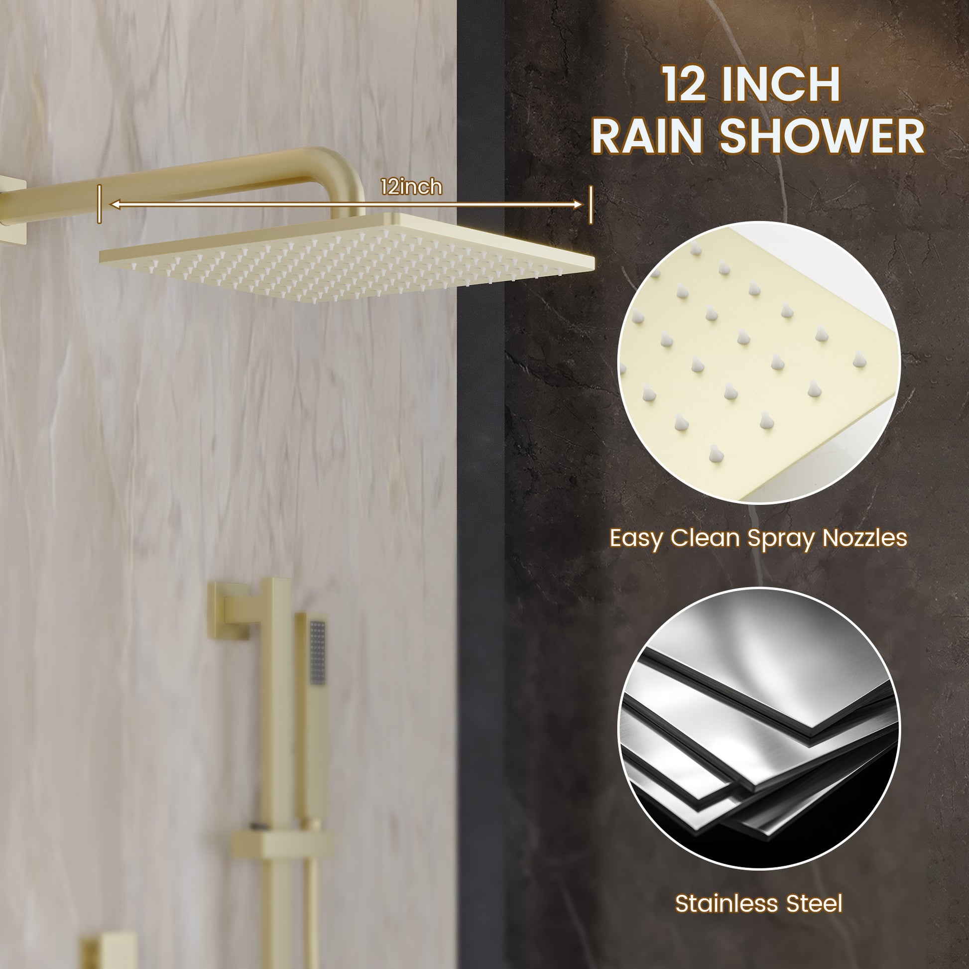 12-inch 4-Function Body Jet Shower System with Tub Spout & Slide Bar