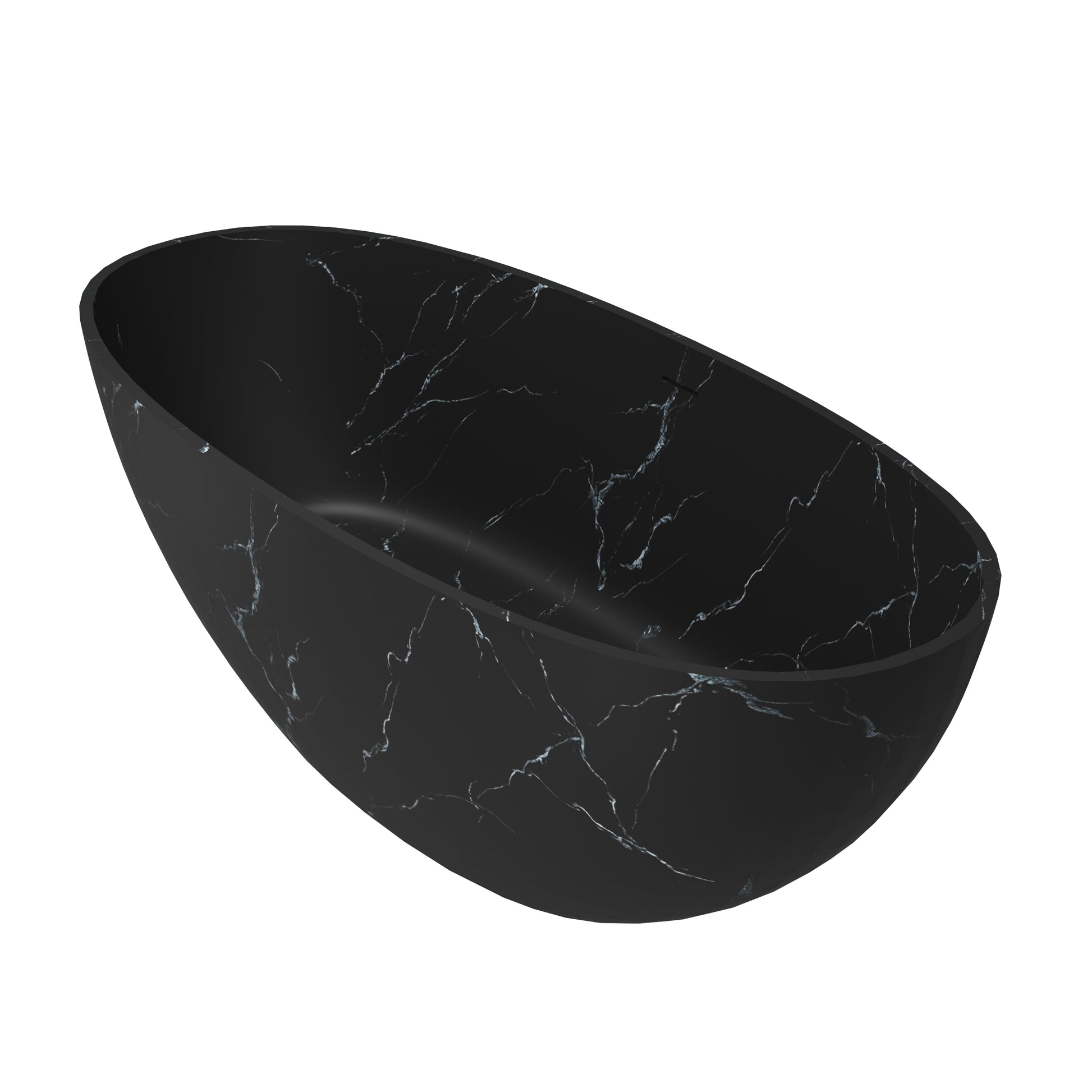 65" Freestanding Solid Surface Oval Bathtub in Marble Look Finish