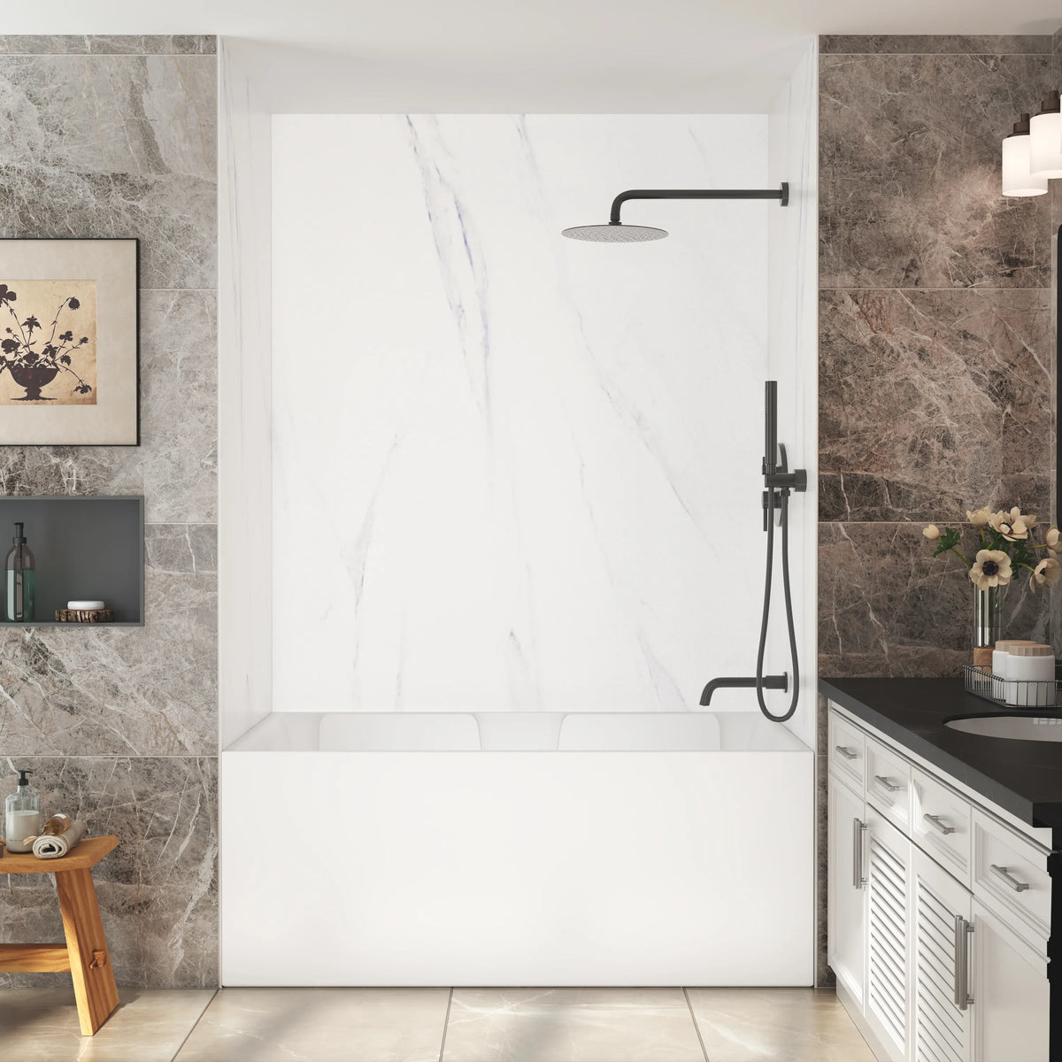 60"x36"x96" SMC Shower Wall Panels, Waterproof Grout-Free Shower Surround in 6 Finishes