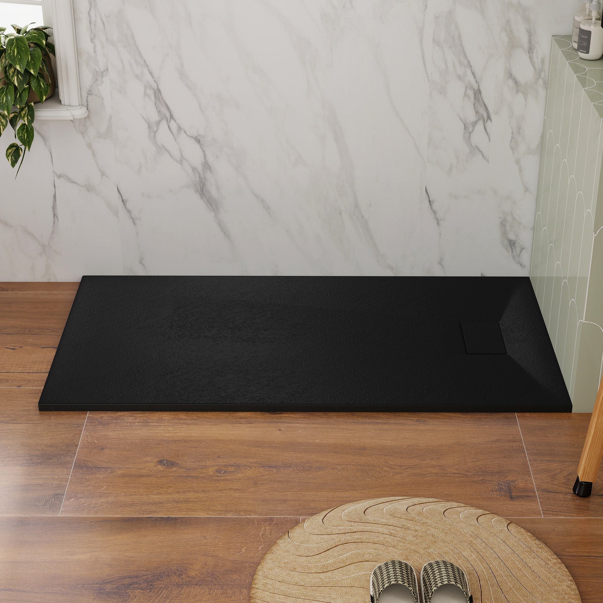 European-Style SMC Shower Base with Sleek Marble Texture in Black & White