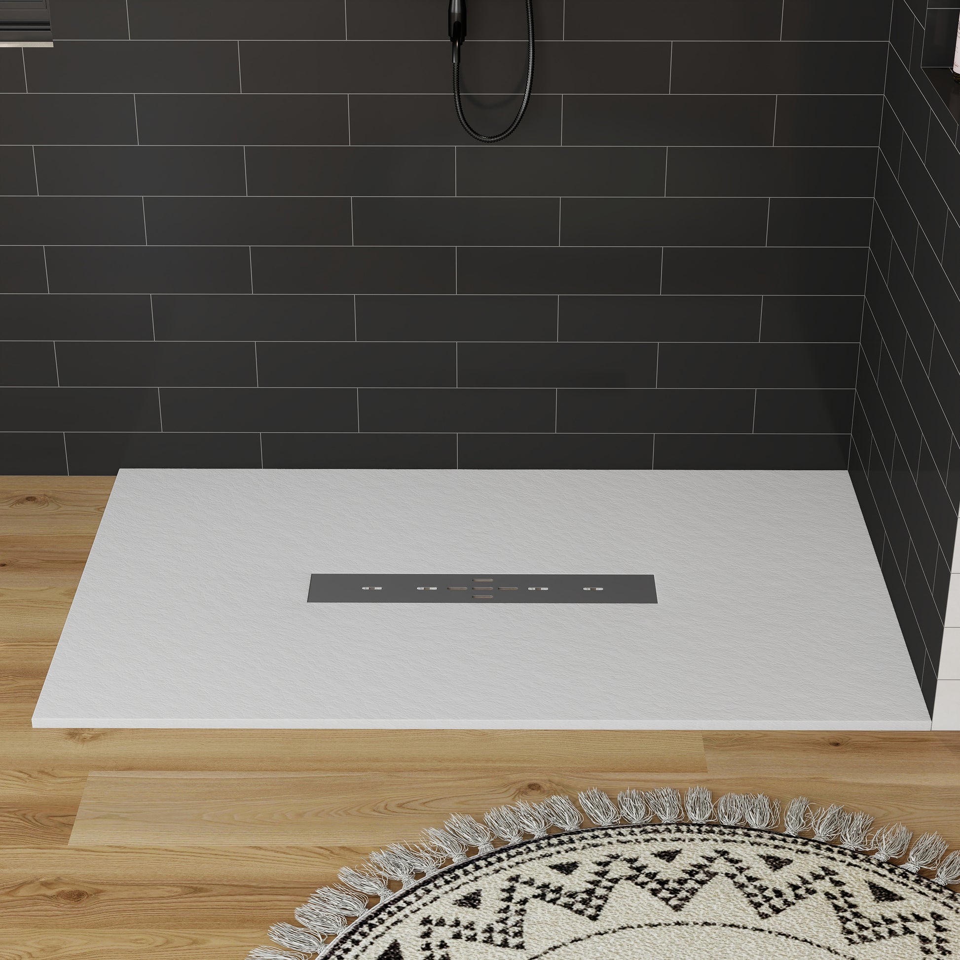 Durable SMC Composite Shower Base Pan with Center Drain in Black & White