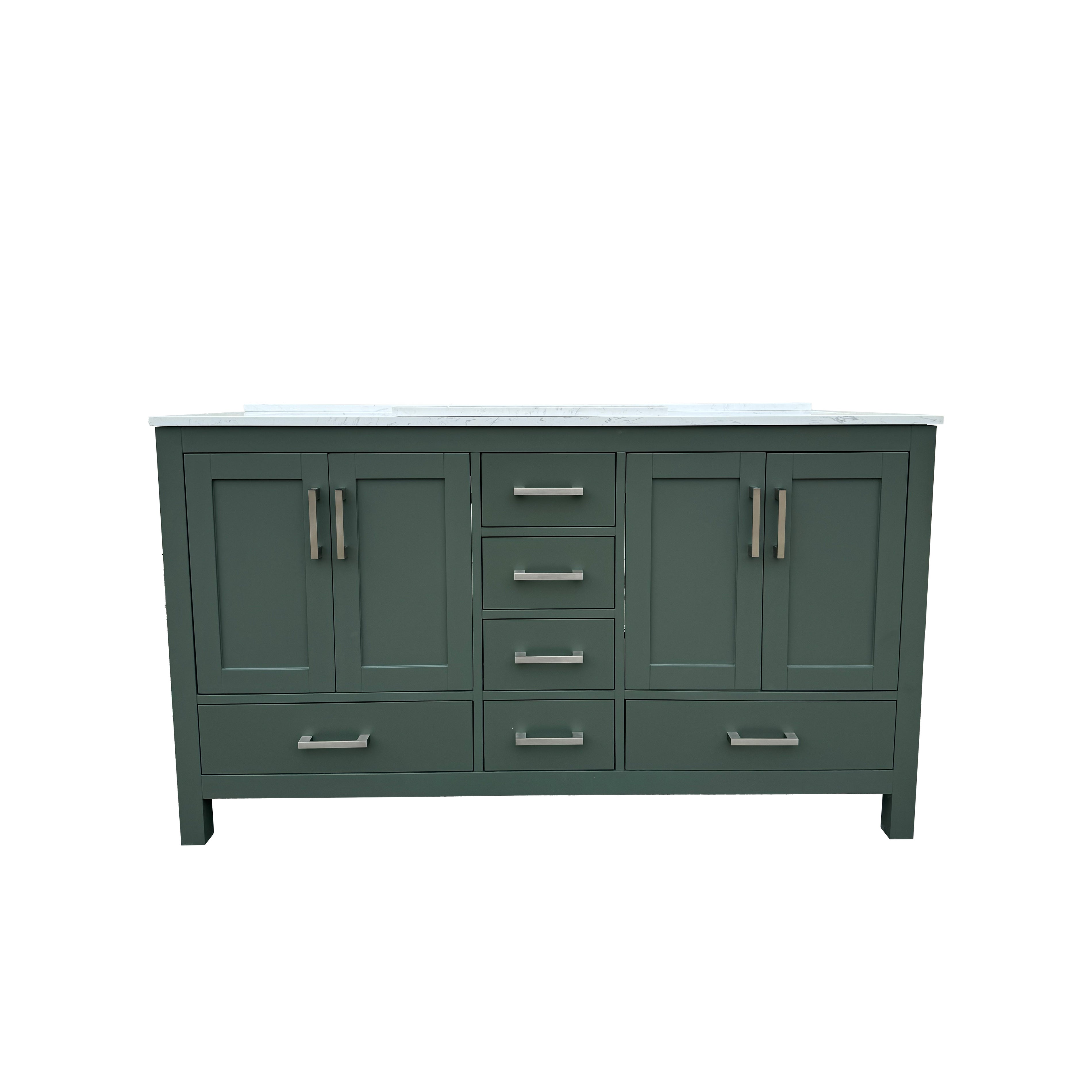 60" Deep Olive Green Double Sink Bathroom Vanity with Engineering Stone Top & 2 Basins