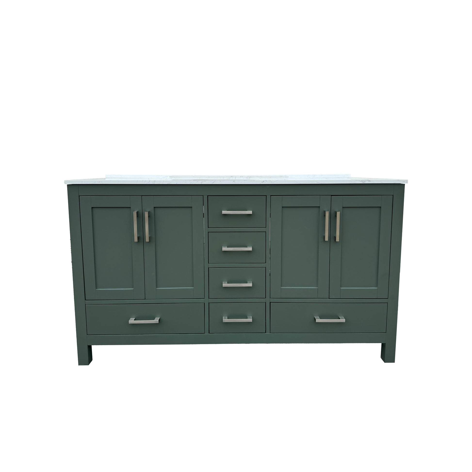 60" Deep Olive Green Double Sink Bathroom Vanity with Engineering Stone Top & 2 Basins