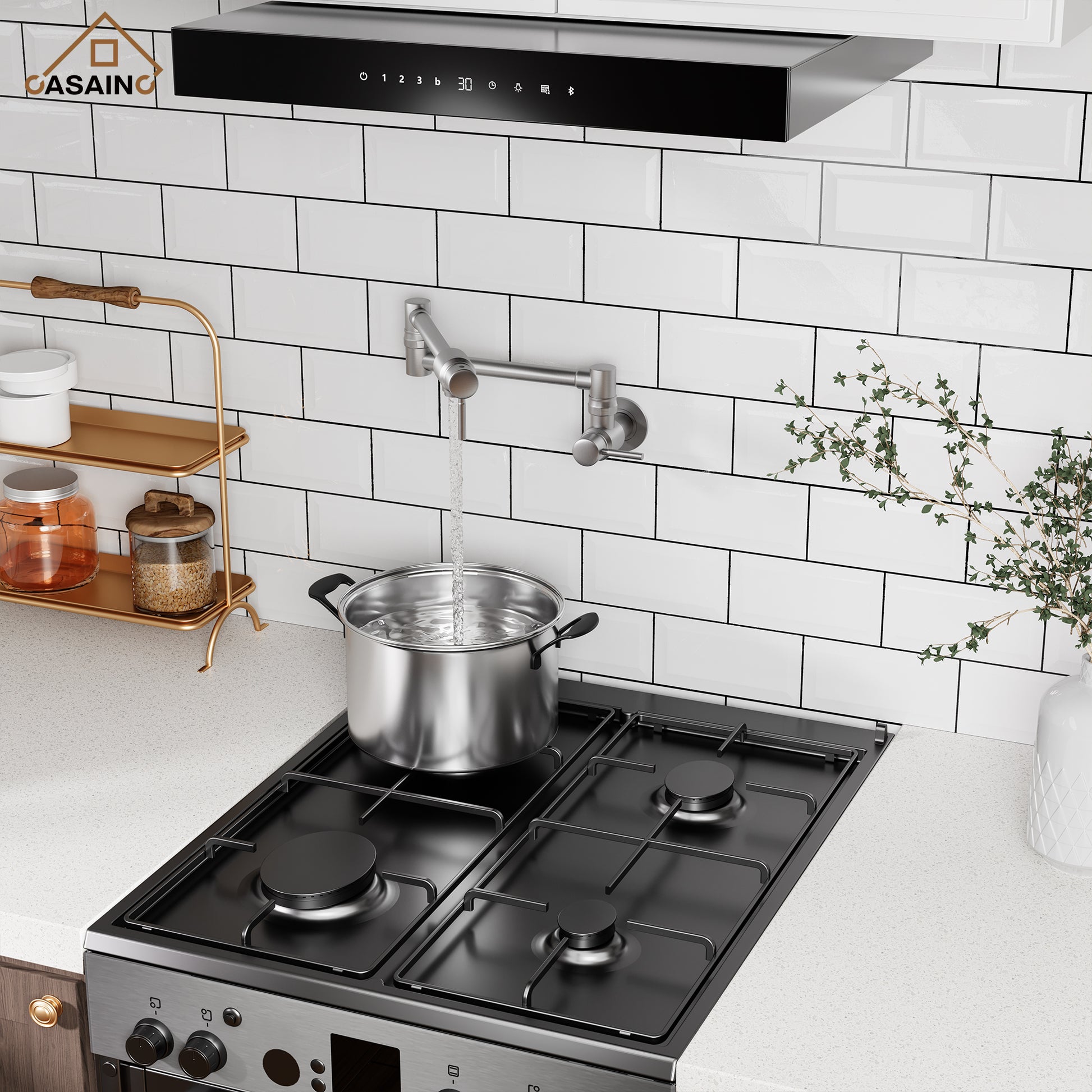 Double Handles Wall-Mounted Folding Pot Filler Space-Saving