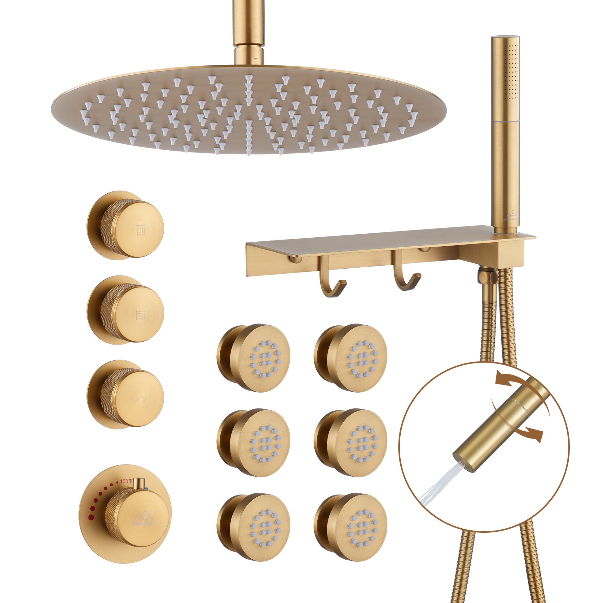 12" Shower System With Shelf, Handheld Shower With Spray Gun Feature