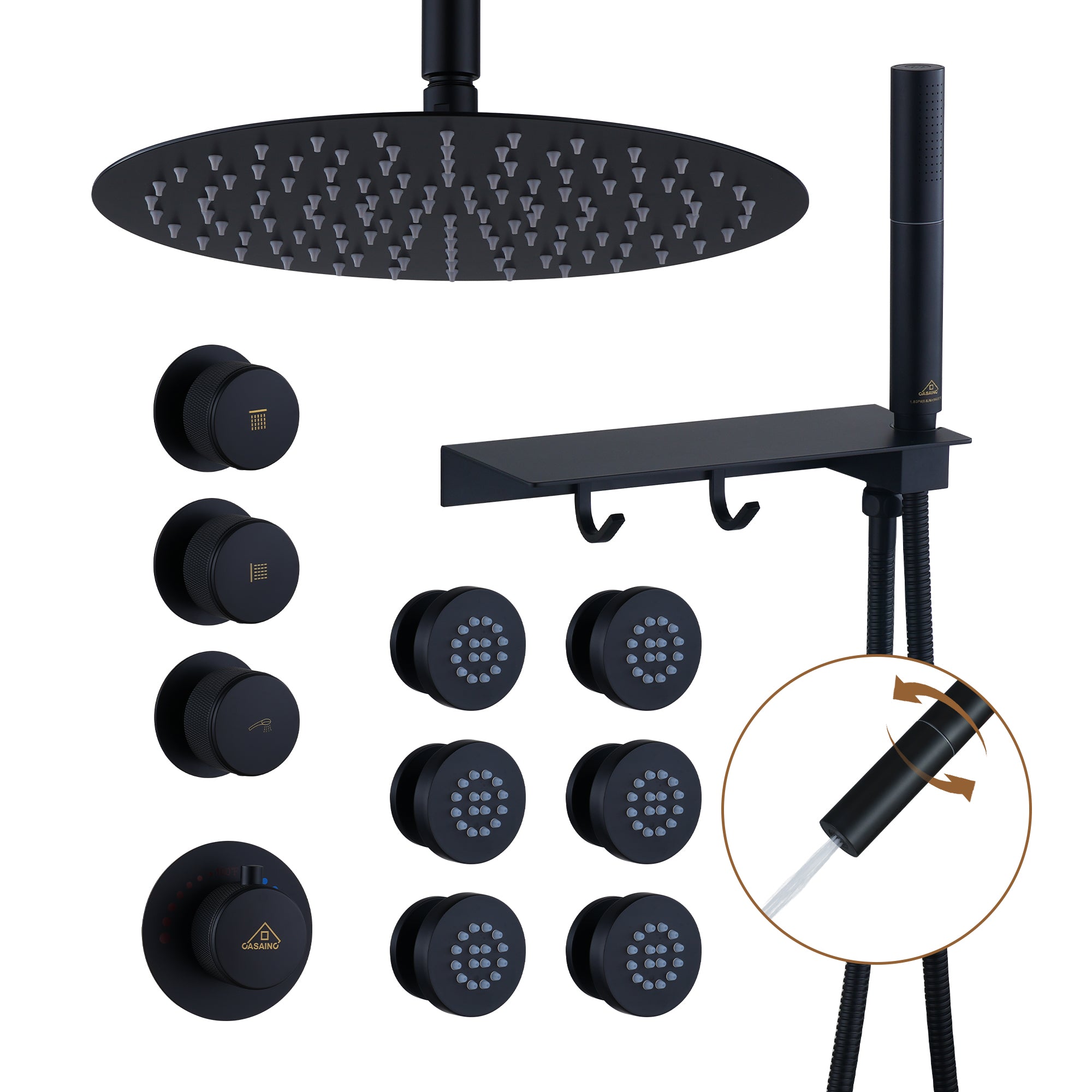 12" Shower System With Shelf, Handheld Shower With Spray Gun Feature