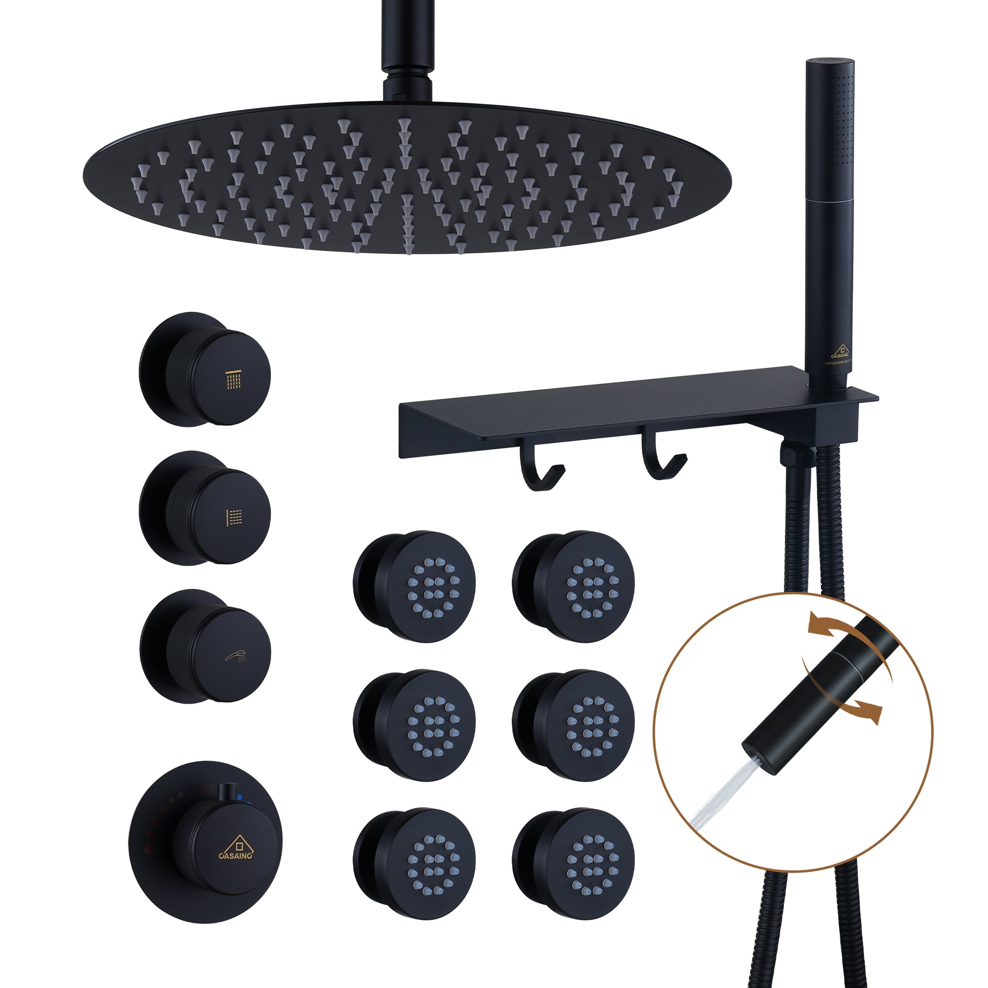 12" Shower System With Shelf, Handheld Shower With Spray Gun Feature