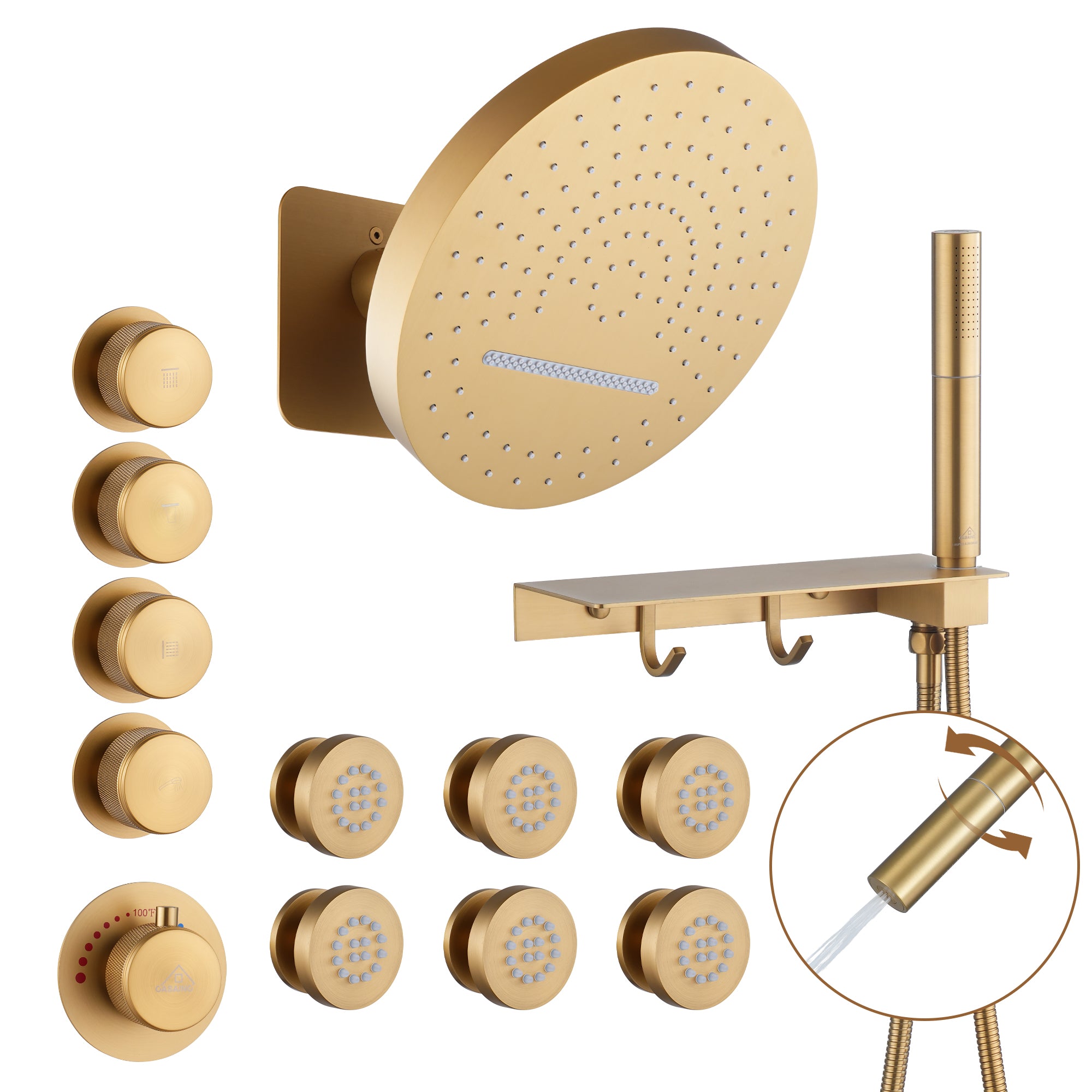 12" Adjustable Shower Head With Shelf Shower System, Hand Shower With Spray Gun Function