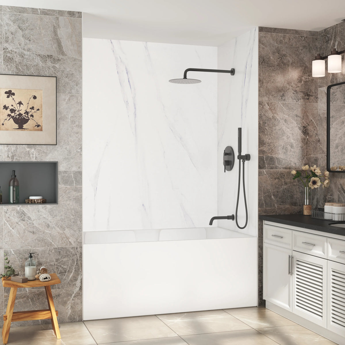 60"x36"x96" SMC Shower Wall Panels, Waterproof Grout-Free Shower Surround in 6 Finishes